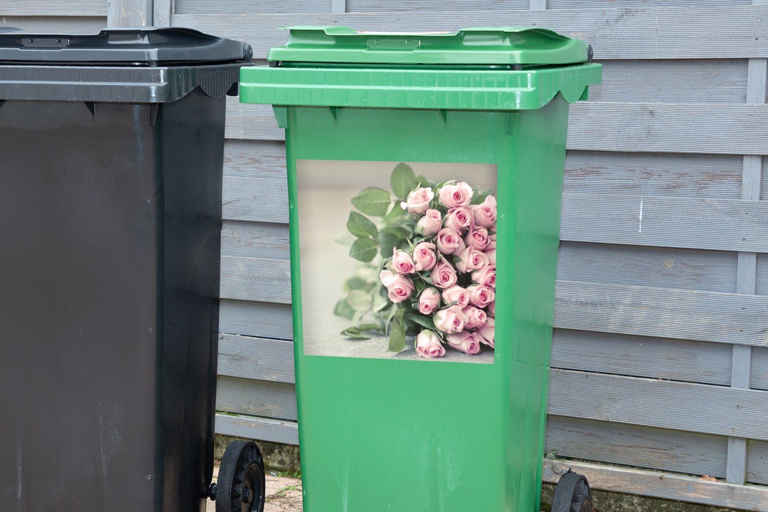 MuchoWow Wandsticker Rosen - Mülleimer-aufkleber, Abfalbehälter Rosa St), (1 Container, Sticker, - Mülltonne, Stein