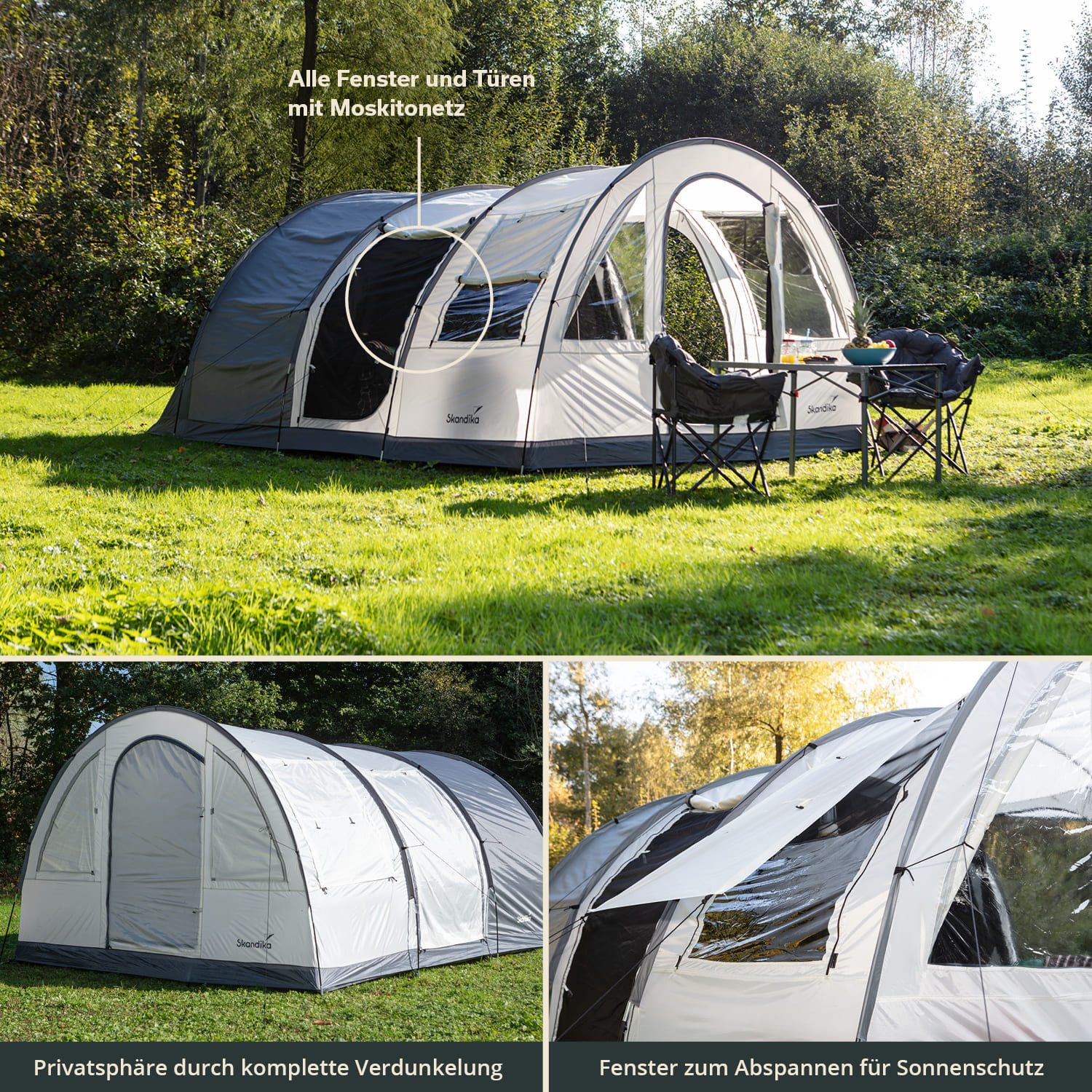 Skandika Tunnelzelt Simo 4, Familienzelt mit verdunkelter Schlafkabine, Campingzelt, Personen: 4, eingenähter Zeltboden, wasserdicht, Moskitonetz, 3 Eingänge Sonnendach