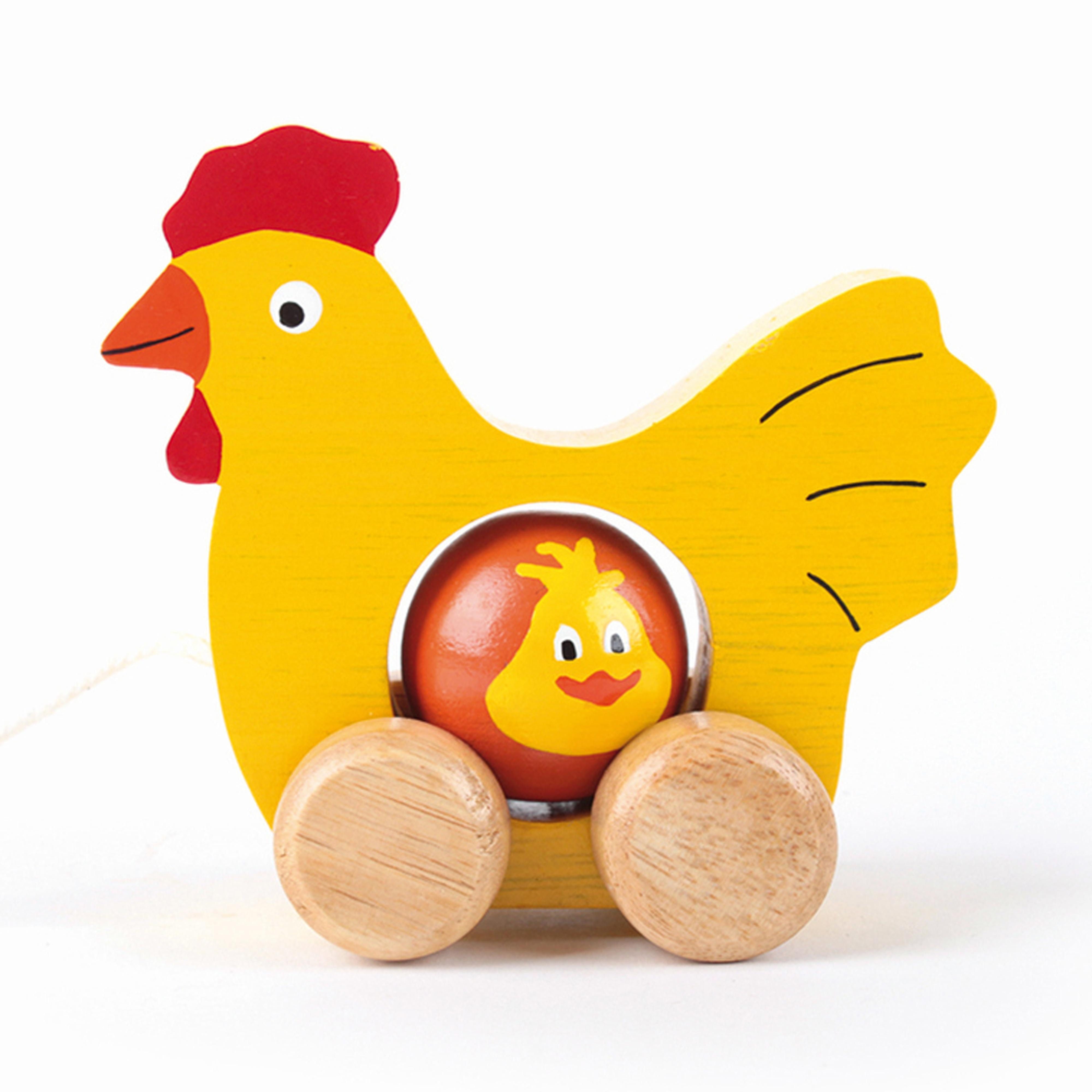 El Puente Nachziehspielzeug Ziehtier "Huhn mit Küken", Handmade, Fair Trade