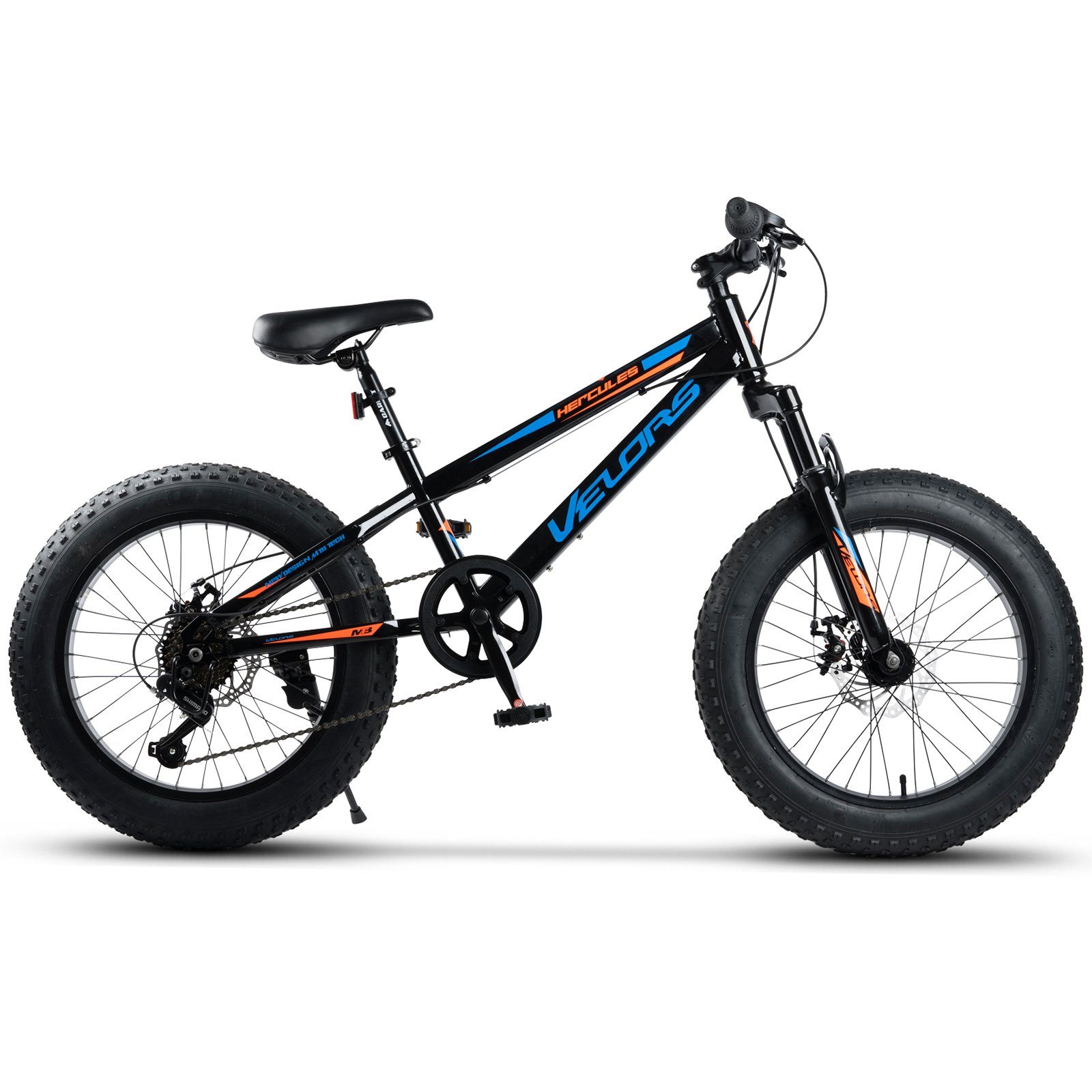 Damen Mädchen und Velors Gang Jungen, 7 Kinderfahrrad MTB Shimano, Bike Fatbike, Herren Schwarz 20 Mountainbike Blau Tire mechanische Zoll 4.0 Kettenschaltung, (Jungen Kinderfahrrad Scheibenbremse), für Fat Fat