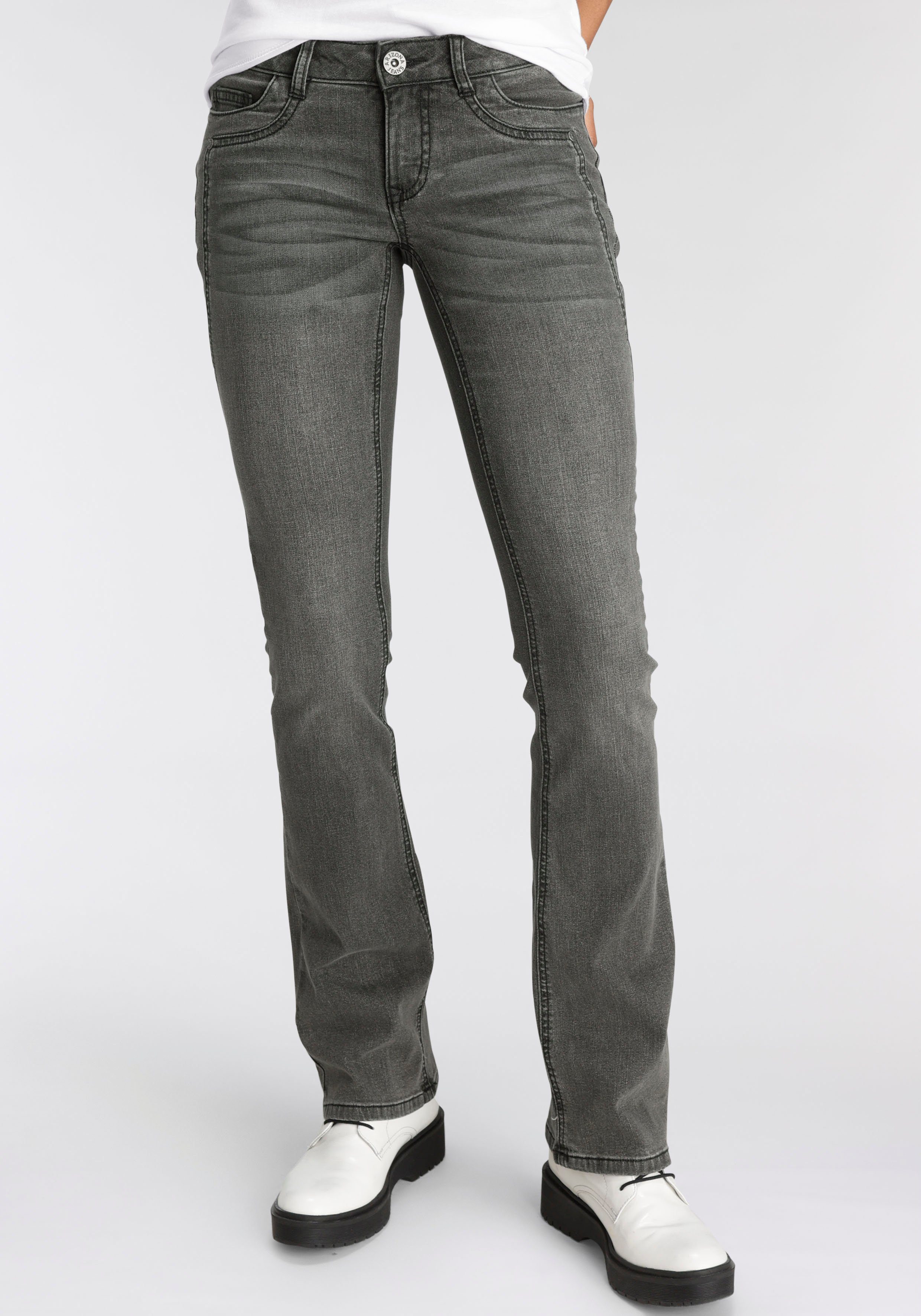 Arizona Bootcut-Jeans mit Keileinsätzen Low Waist