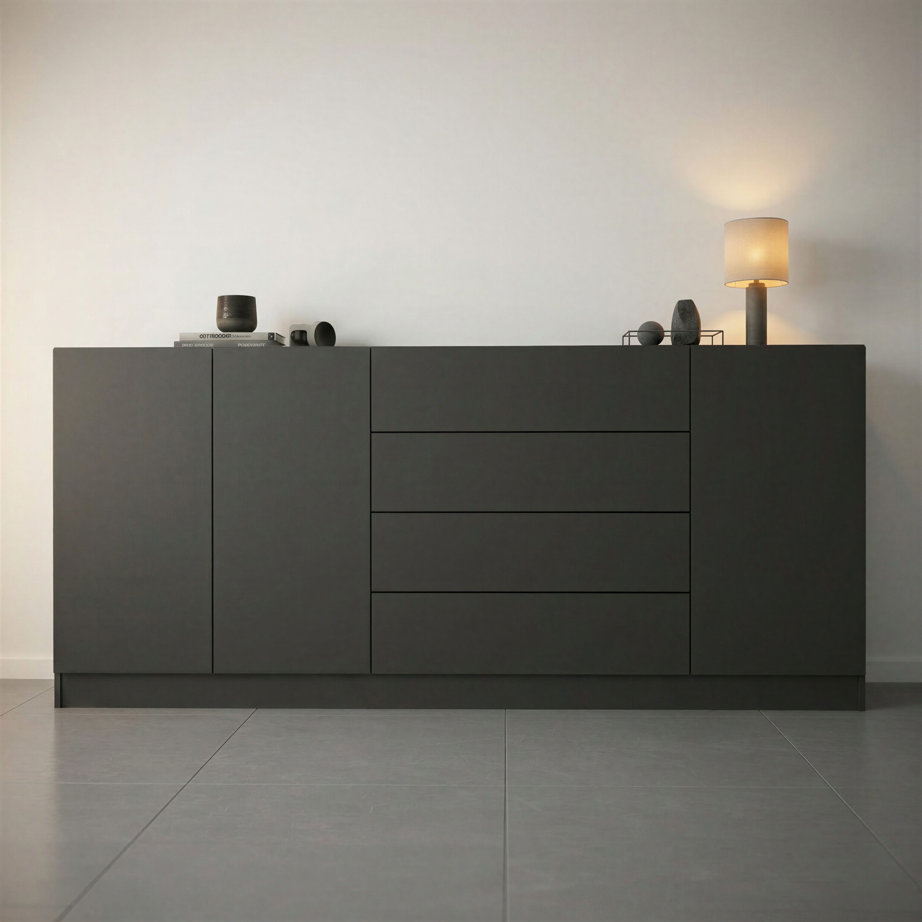 borchardt Möbel Sideboard Vaasa, Kommode mit 3 Türen und 4 Schubkästen auf Kugelführungen, Breite 190 cm