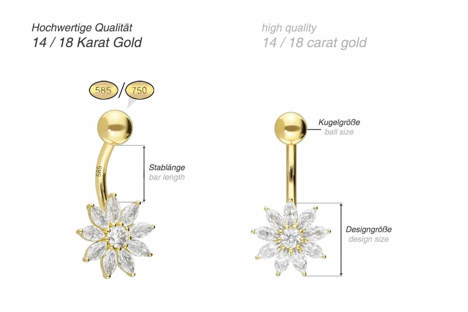 PIERCINGLINE Bauchnabelpiercing 14/18 Karat Gold Bananabell günstig online kaufen
