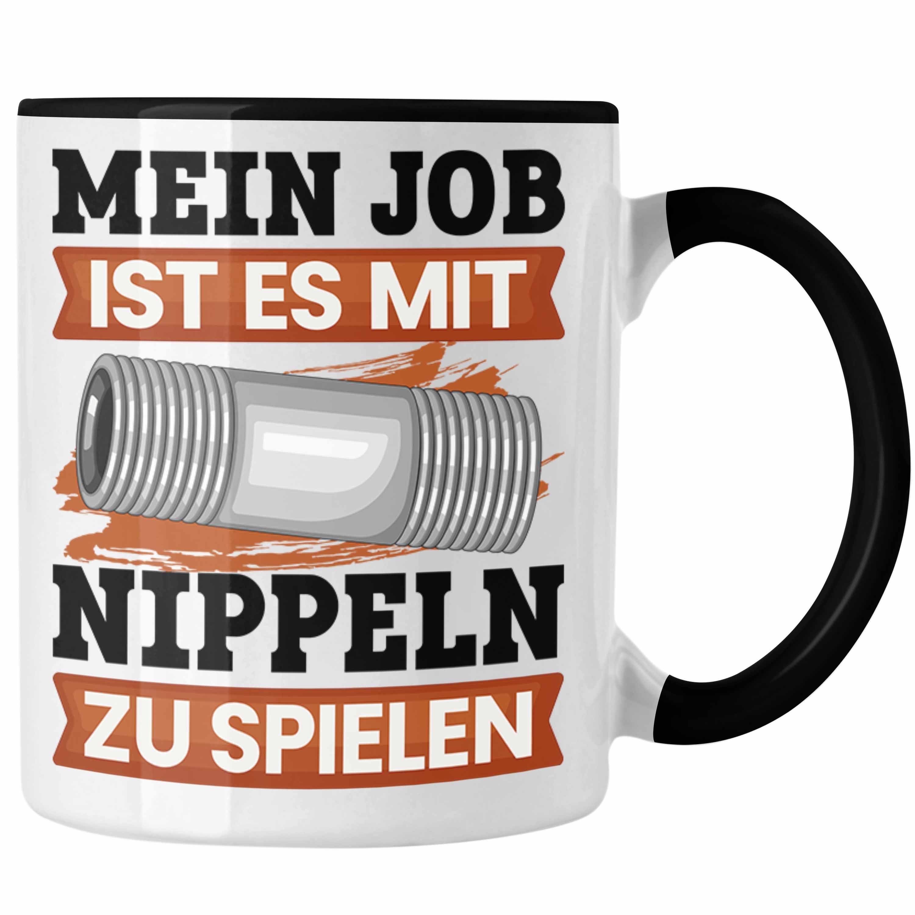 Trendation Tasse Heizungsbauer Tasse Geschenk Lustiger Spruch Nippeln Spielen Klempner Schwarz