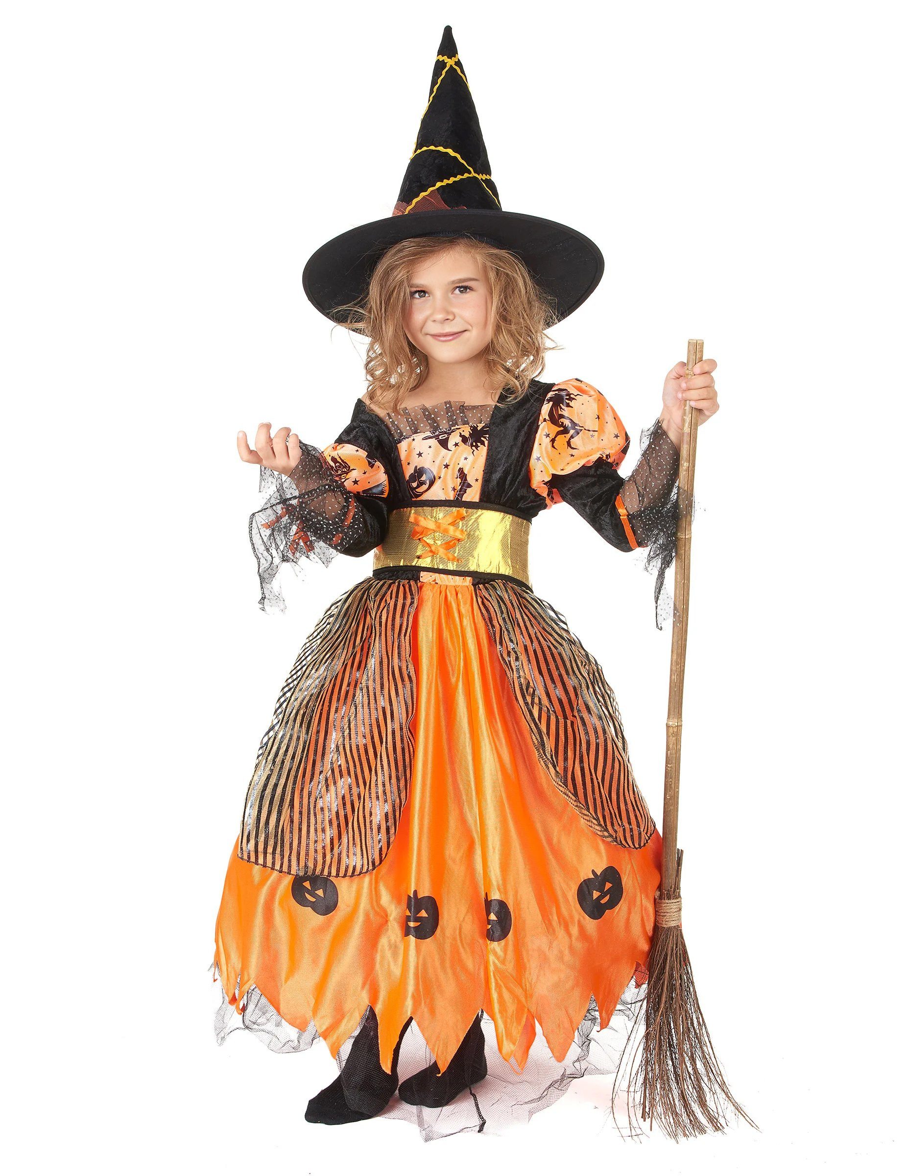 JADEO Hexen-Kostüm Niedliches Kürbis-Hexenkostüm Halloween-Mädchenkostüm orange-schwarz