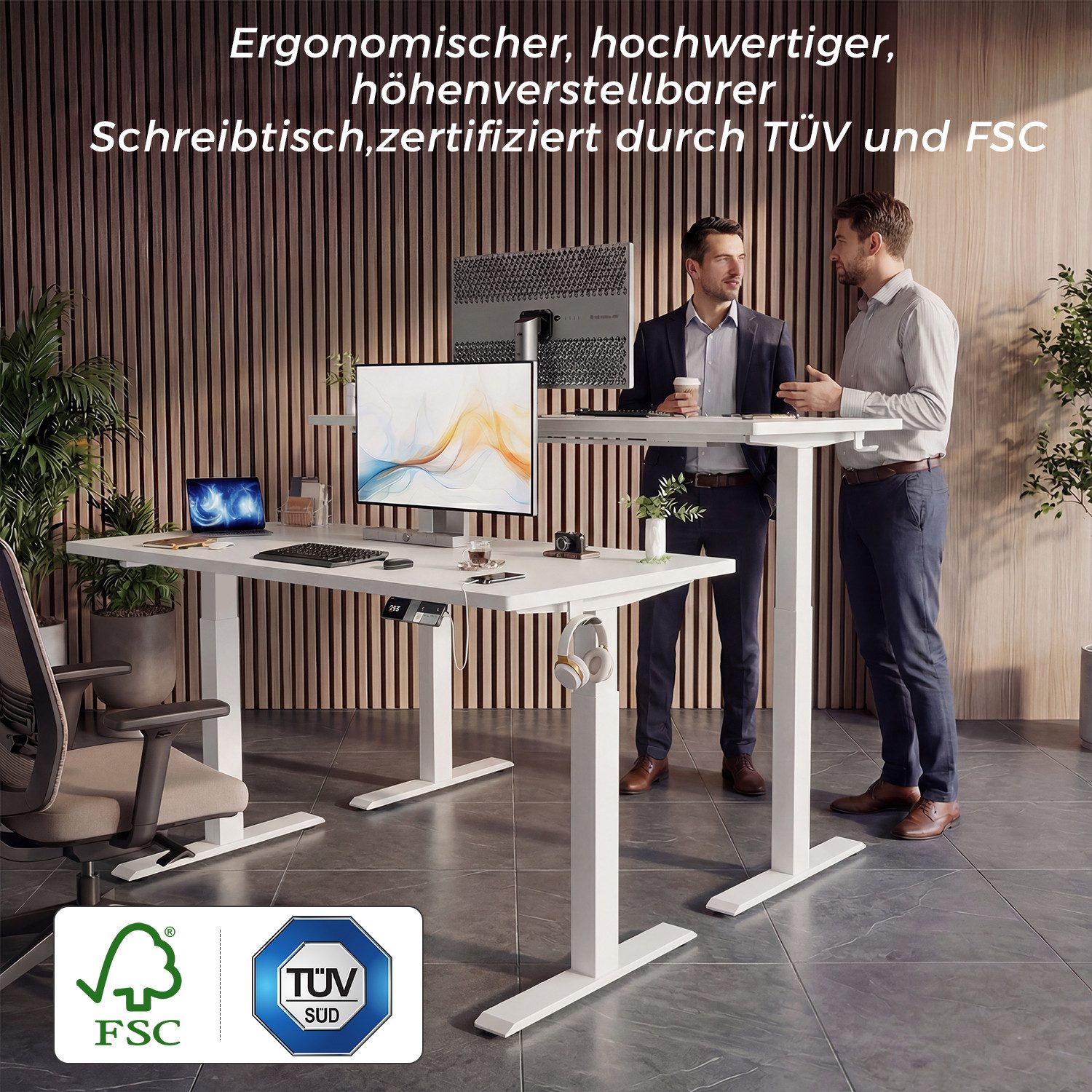 HOMALL Schreibtisch Höhenverstellbarer Elektrisch mit 25mm starker einteiliger Tischplatte (25 mm dicke, nahtlose, monolithische Tischplatten Keine gespleilten Platten Vielseitig und hochwertig Erinnerung bei langerem Stehen)