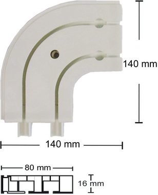 Gardinenschiene Rundbogen für Kunststoff-Gardinenschiene, 1-/2-/3-läufig, Garduna, 1-läufig, gebohrt, Kunststoff