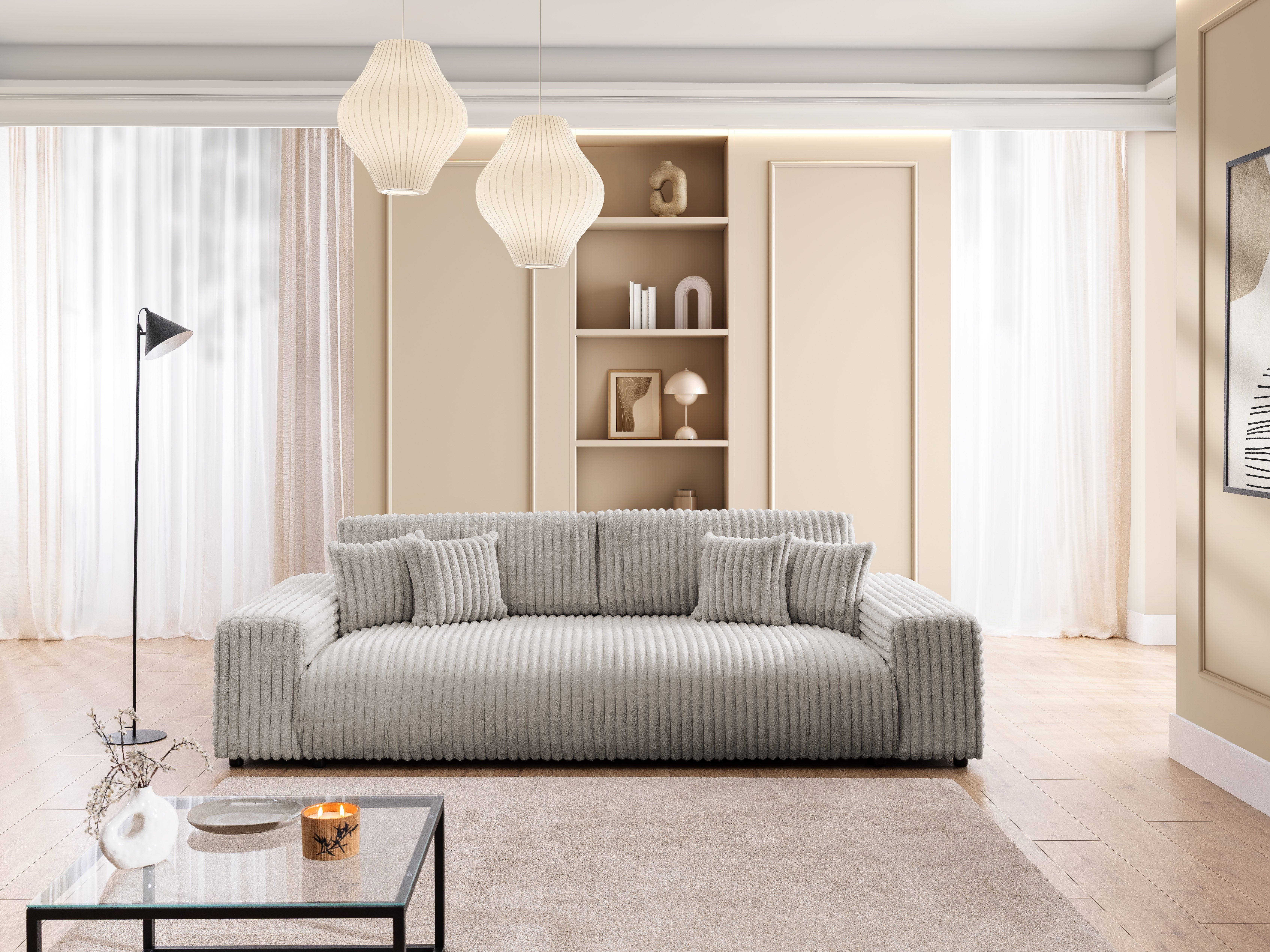 S-Style Möbel Schlafsofa Mollis mit Bettkasten aus Plüschcord mit hohem Sitzkomfort, mit Wellenfederung – Bild 4 von 5