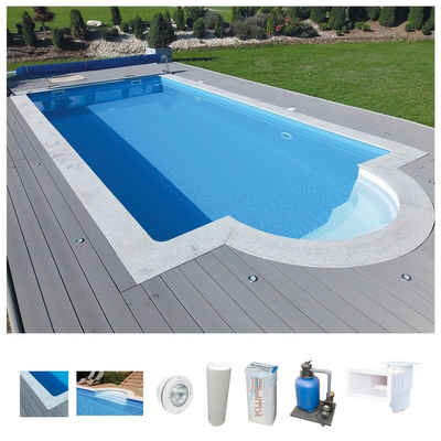 KWAD Schwimmbecken STYROPOR®STEIN POOL ALL INCLUSIVE, BxLxH: 350x700x150 cm (Set), mit Römertreppe, inkl. Beckenrandsteine & Poolbeleuchtung