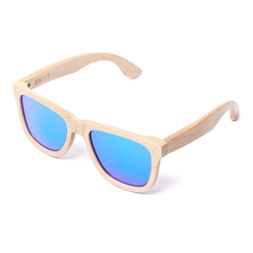 Sonnenbrille Weiß Glasfarbe Sonnenbrille Bonizetti 1-St) Bambus, (Herren blau