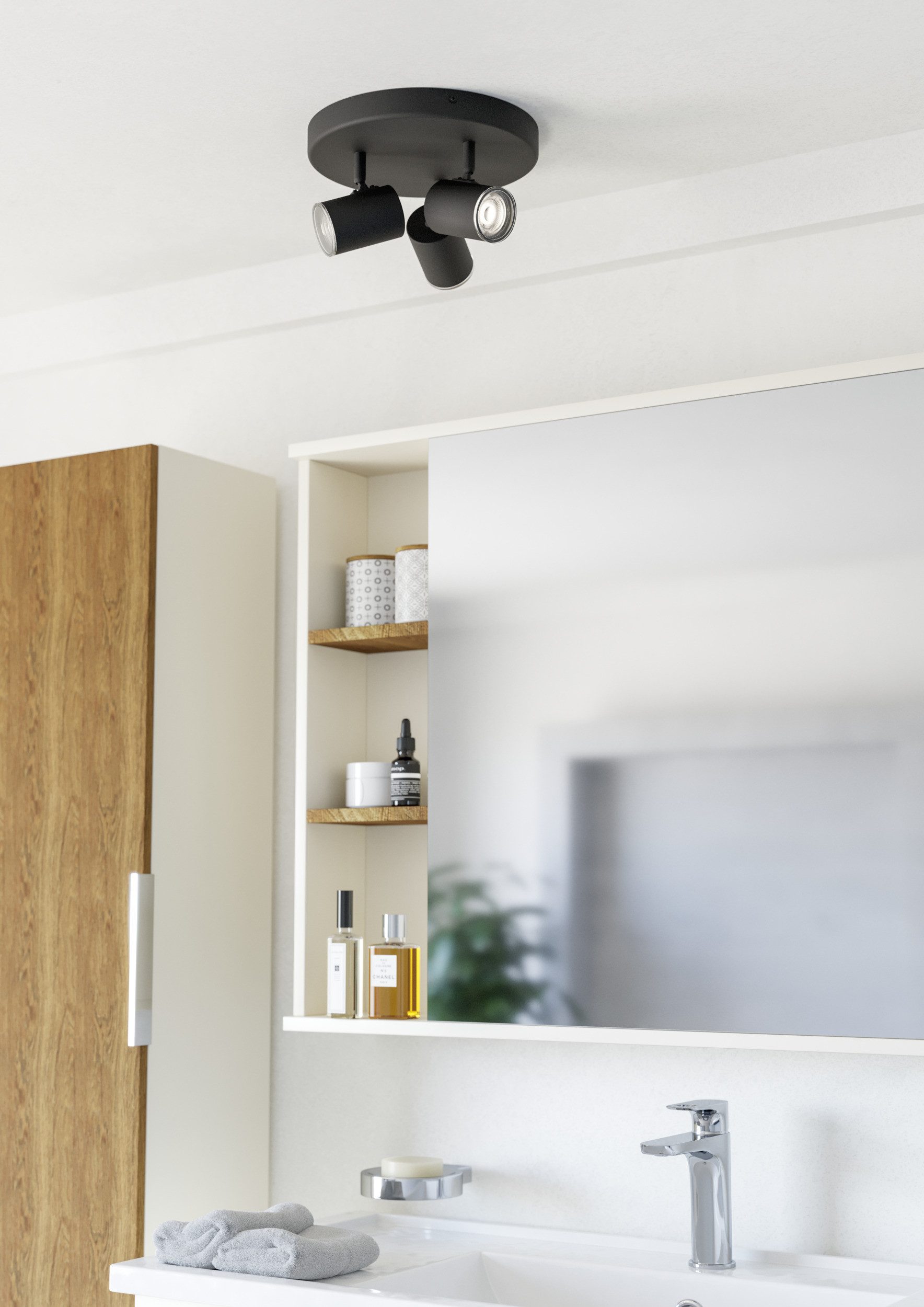 EGLO Deckenspot CONSUMA 1 Spotlampe - Stahl - GU10 - 3X5W - IP44, ohne Leuchtmittel, Wandleuchte, Wandspot, schwenkbar, Strahler, H13 x Ø25 cm