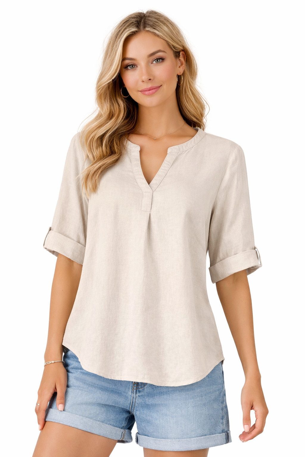 Eight2Nine Hemdbluse Eight2nine Damen Leinen Bluse atmungsaktiv Kurzarmbluse Sommer Urlaub