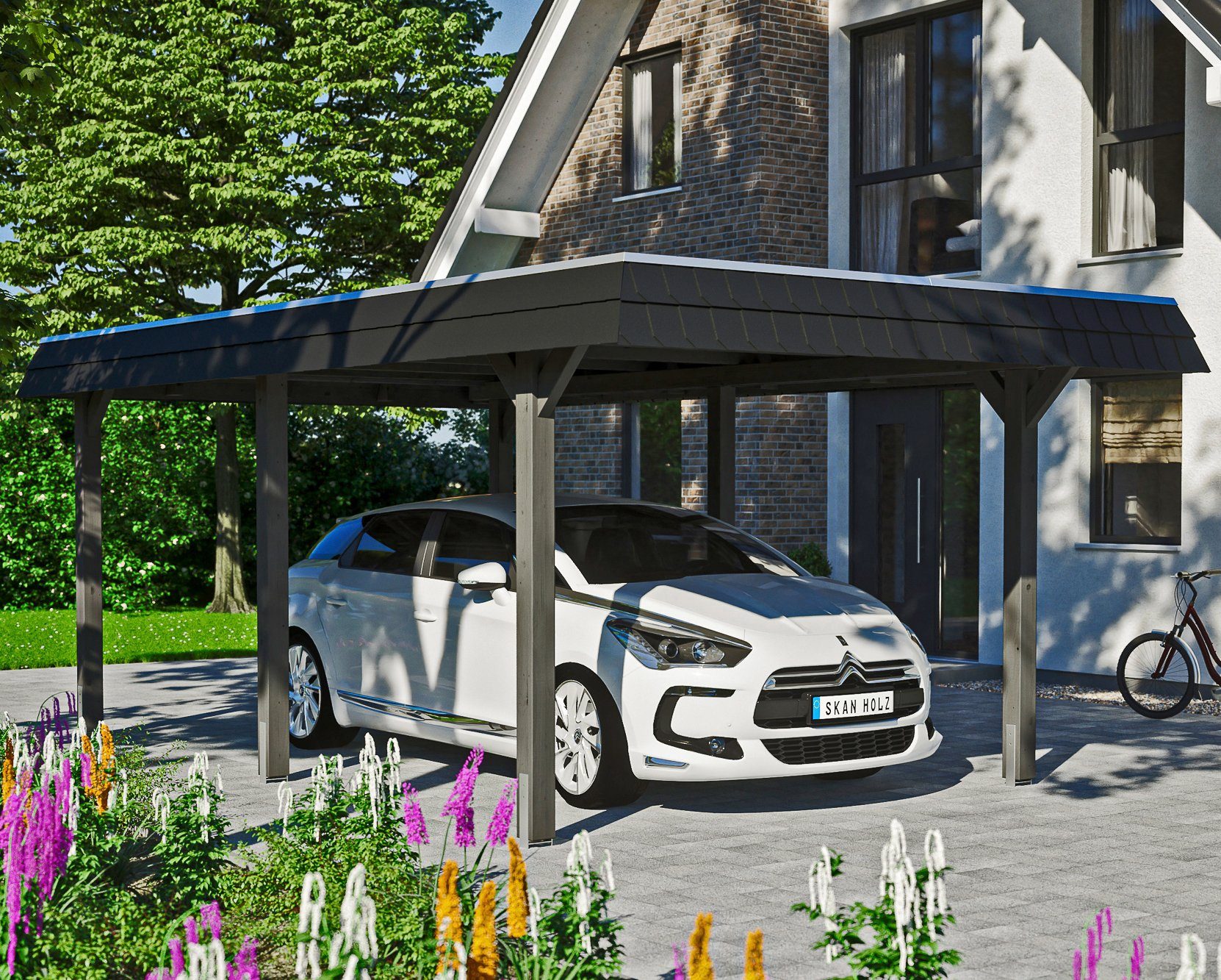 cm Einzelcarport 362x628 Flachdach-Carport, Skanholz cm, mit 206 Aluminium-Dachplatten BxT: Einfahrtshöhe, Wendland,