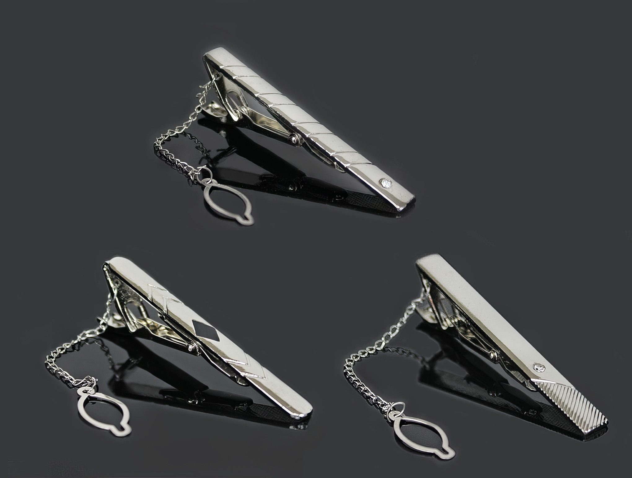 Yudu Krawattennadel 3 stück Krawattenklammer mit Kette Herren Krawatten Clip