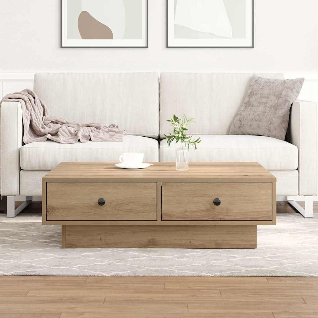 vidaXL Couchtisch Couchtisch Eiche Furnier MDF 90x90x28 cm Aufbewahrung