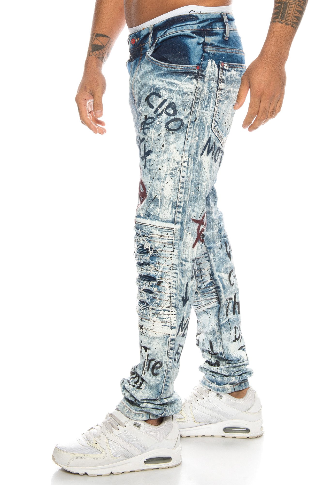 Cipo & Baxx Slim-fit-Jeans Herren Jeans Hose mit coolen Graffiti Punk Print günstig online kaufen