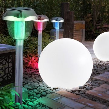 etc-shop LED Gartenleuchte, LED-Leuchtmittel fest verbaut, 5er Set LED Solar Außen Steck Kugel Leuchten Balkon Erdspieß Lampen