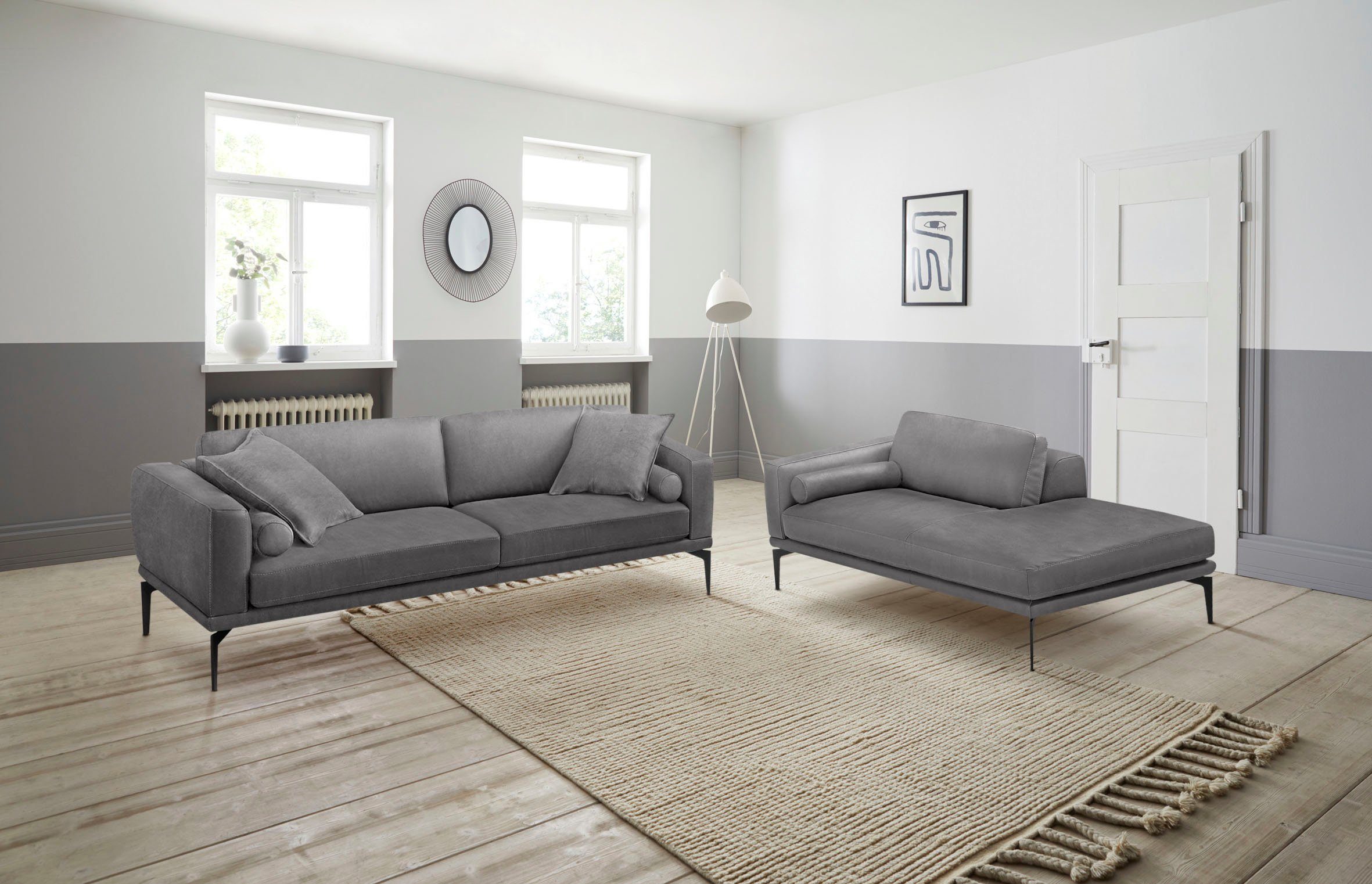 Egoitaliano Polstergarnitur Masu, Design trifft sensationellen Sitzkomfort, Set besteht aus 2,5-Sitzer, freistehende Ottomane und 3 Rollkissen