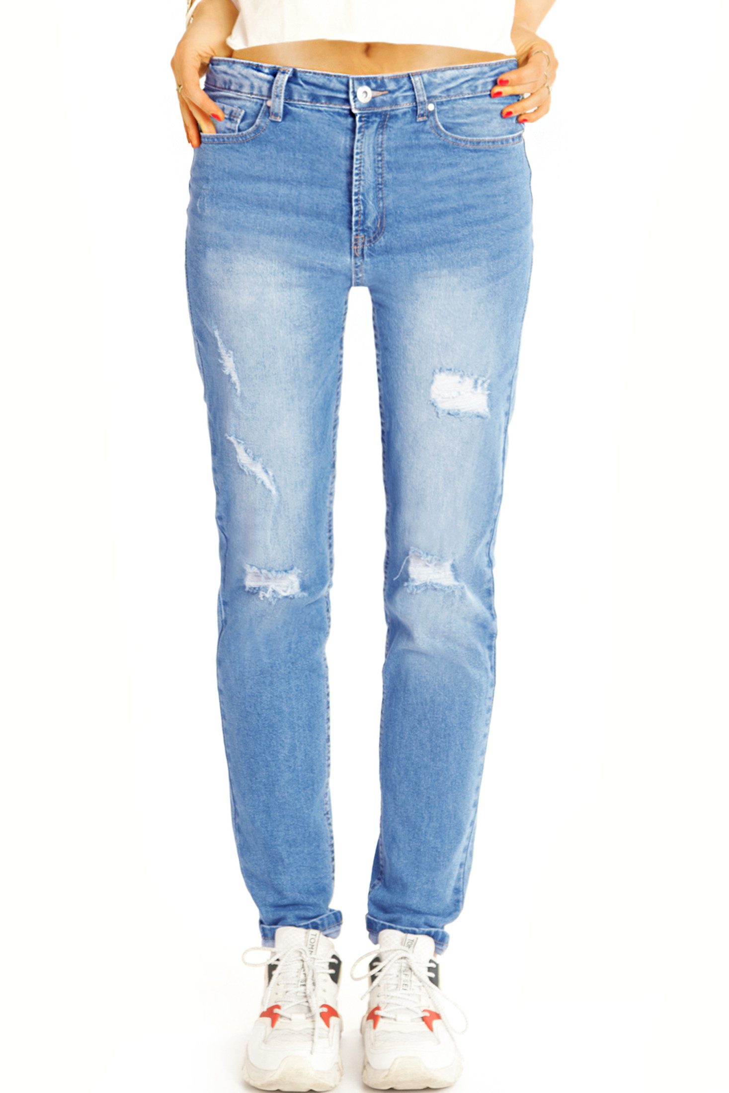 be styled High-waist-Jeans High Waist Jeans zerrissene Destroyed Slim Fit Hose - Damen - j18k High Waist