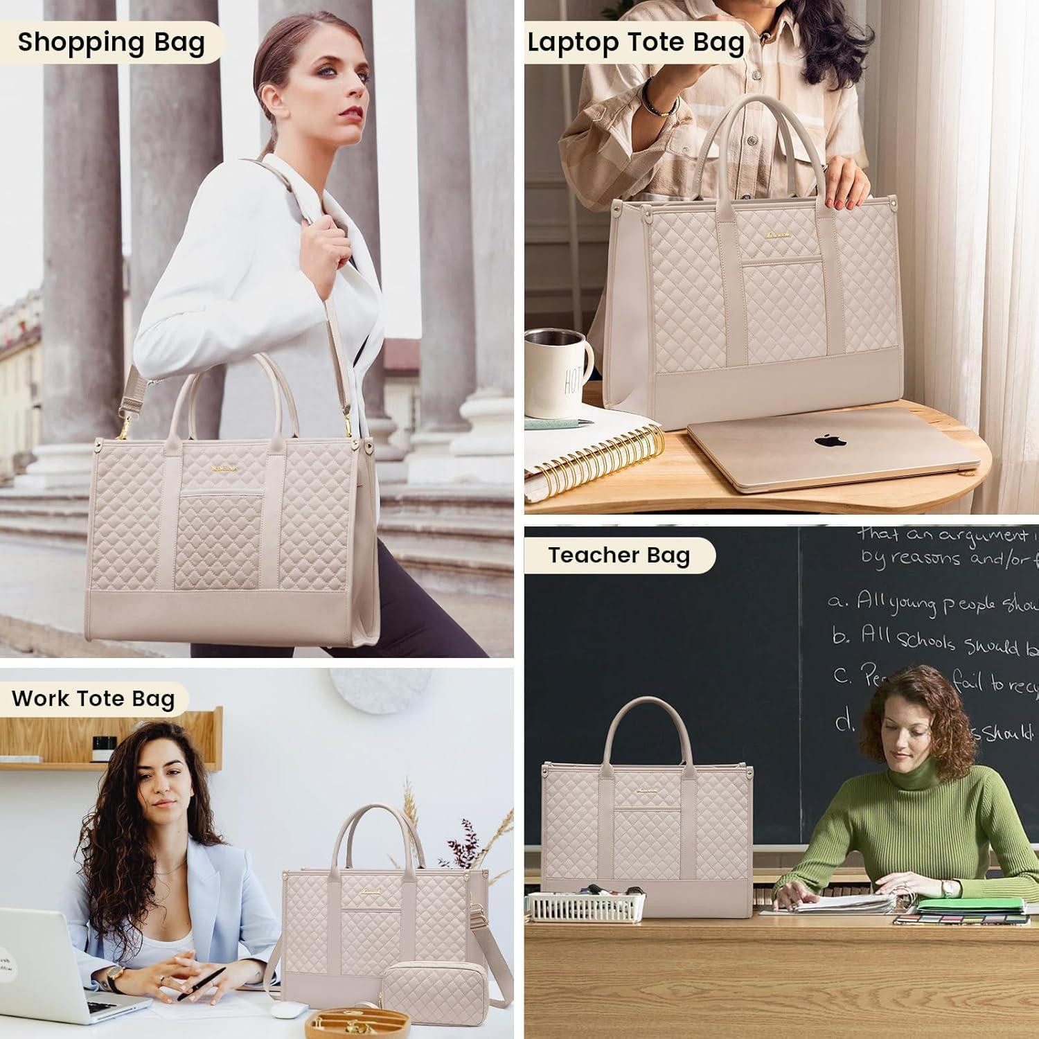 LuxusKollektion Laptoptasche Laptoptasche Damen Wasserdicht Leder Business 15,6 Zoll Graurosa