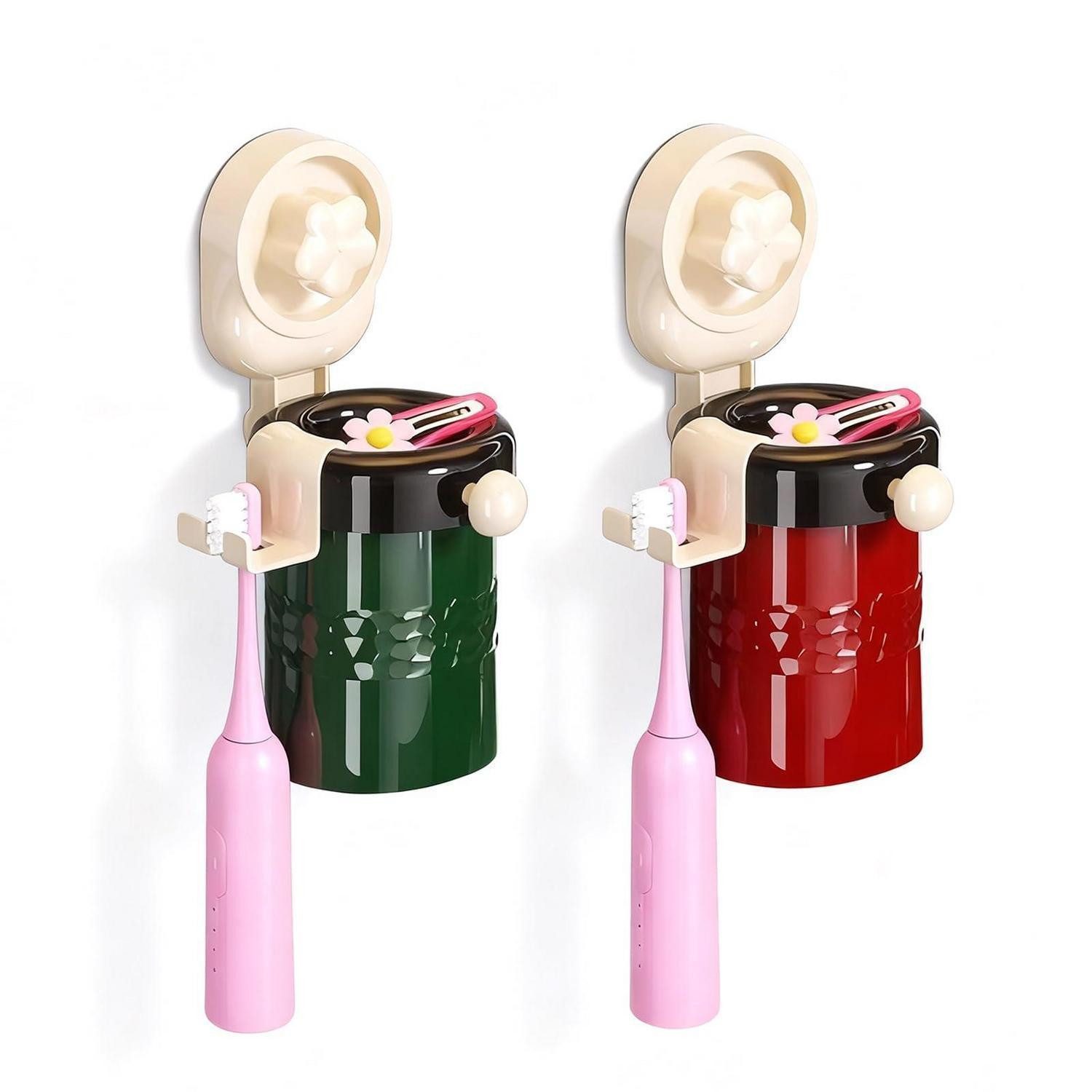 LuxusKollektion Zahnbürstenhalter Zahnbürstenhalter 2Stk. Saugnapf Magnet-Becher, (2-St)
