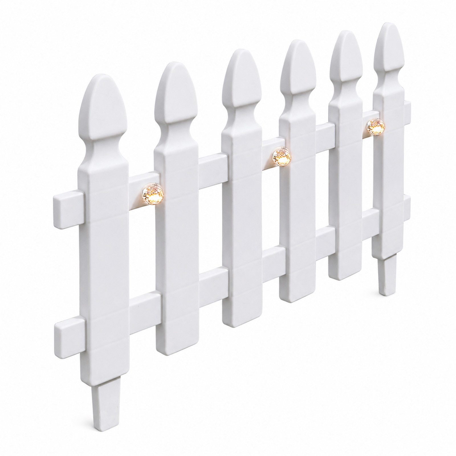HTI-Living Zierzaun Zierzaun Nessa Solar Palisade 4-teilig Weiß, (Set, 4-St., 4 Zaunelemente inkl. Solarbeleuchtung), Beeteinfassung Kunststoff witterungsbeständig