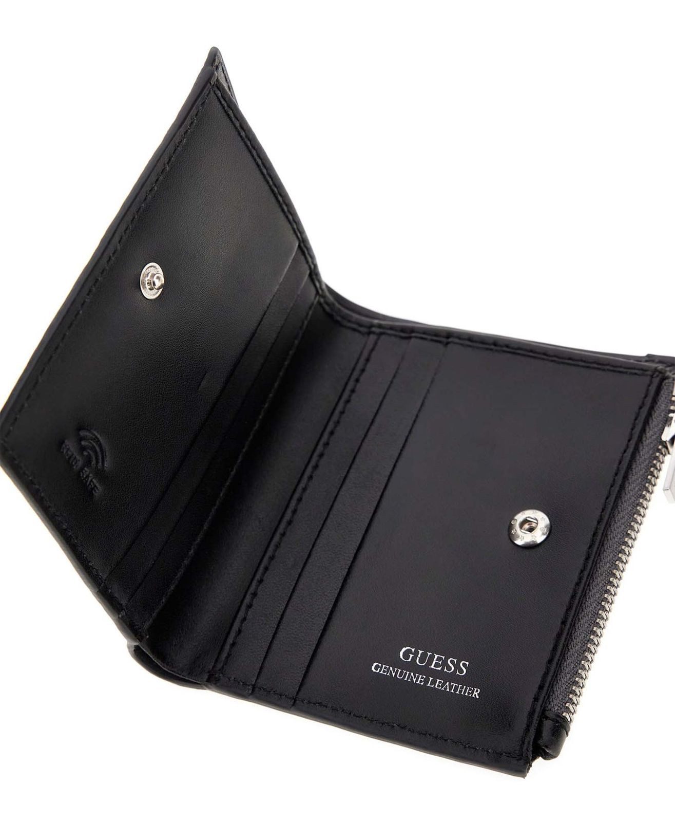 Guess Geldbörse Bifold Top Zip Wallet, aus echtem Leder mit RFID-Blocker Schutz