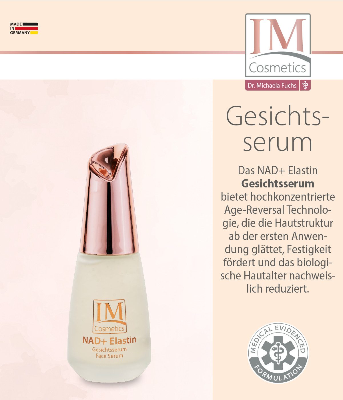 Genius Hautpflege-Set IM Cosmetics NAD+ Elastin Anti‑Aging Serum, Creme & Körperlotion 3 tlg. Set, Fördert Kollagen- und Elastinproduktion