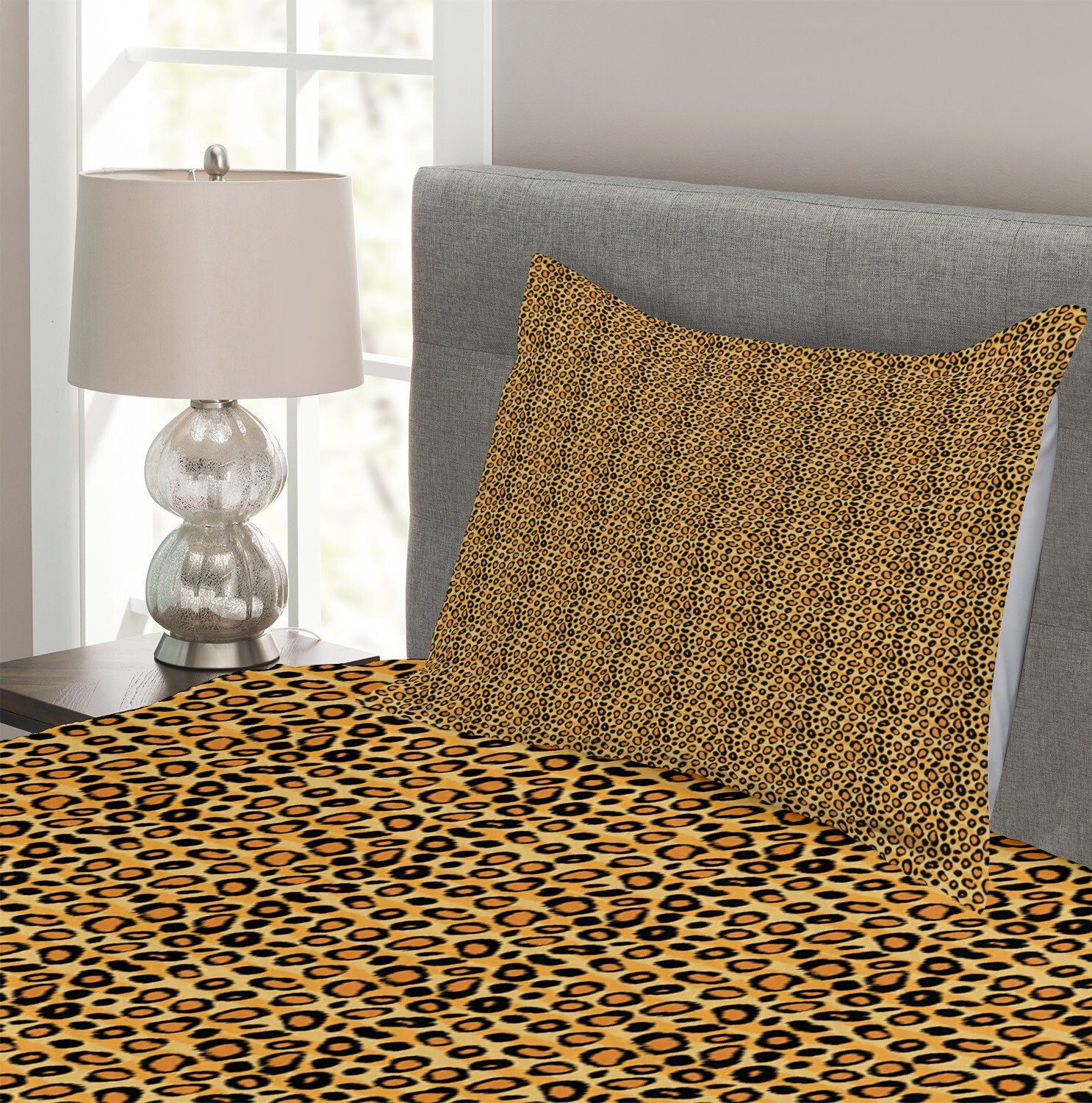 Abakuhaus, Kissenbezügen Waschbar, mit Wilde Tagesdecke Feline Tile Leopard-Druck Set