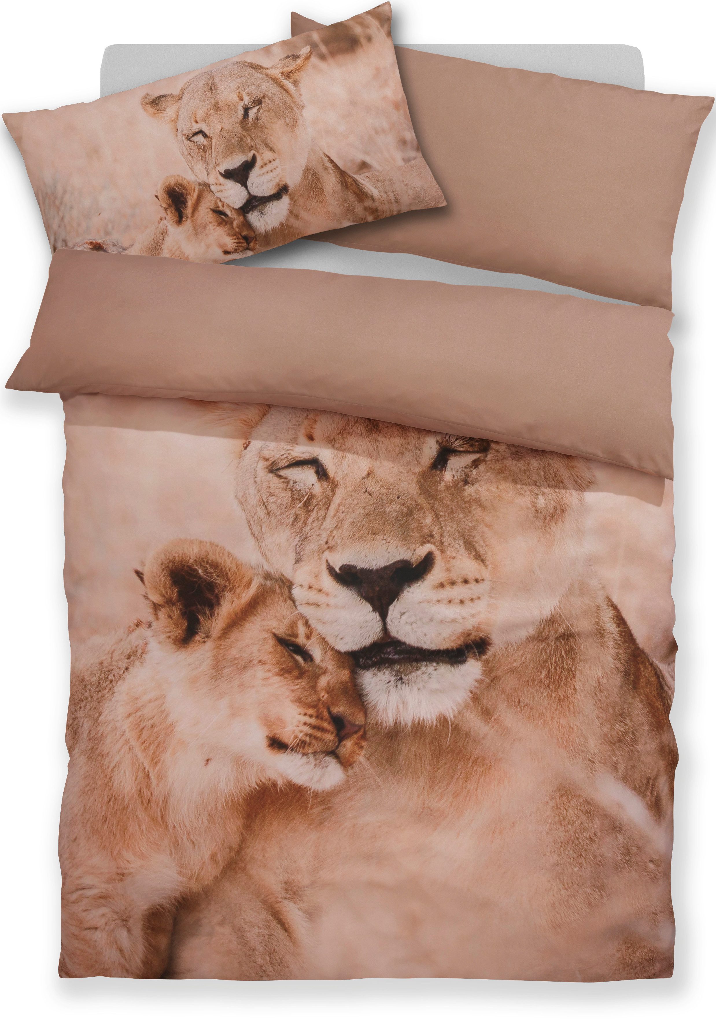 OTTO home Bettwäsche Lyki, Microfaser, 2 teilig, ab Größe 135x200 cm, 100% Polyester, Katze, Pferd, Löwe, Pinguin