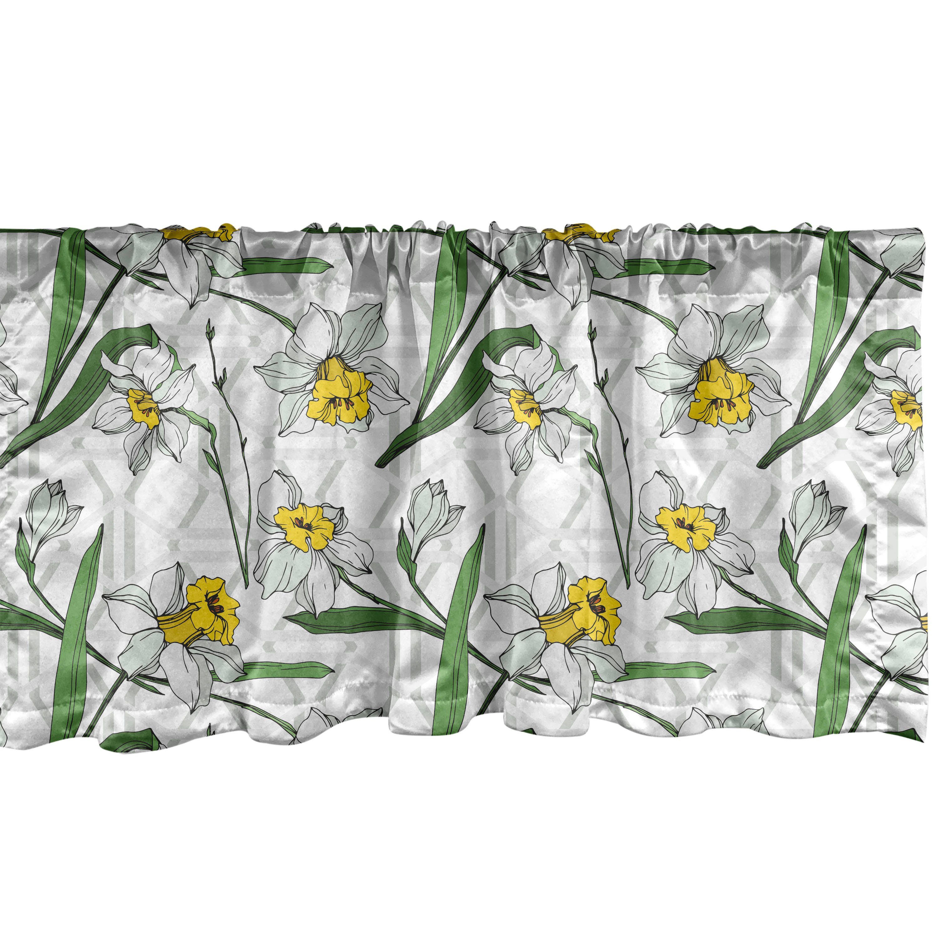 Scheibengardine Vorhang Volant für Küche Schlafzimmer Dekor mit Stangentasche, Abakuhaus, Microfaser, Blumen Moderne Narcissus Blüten