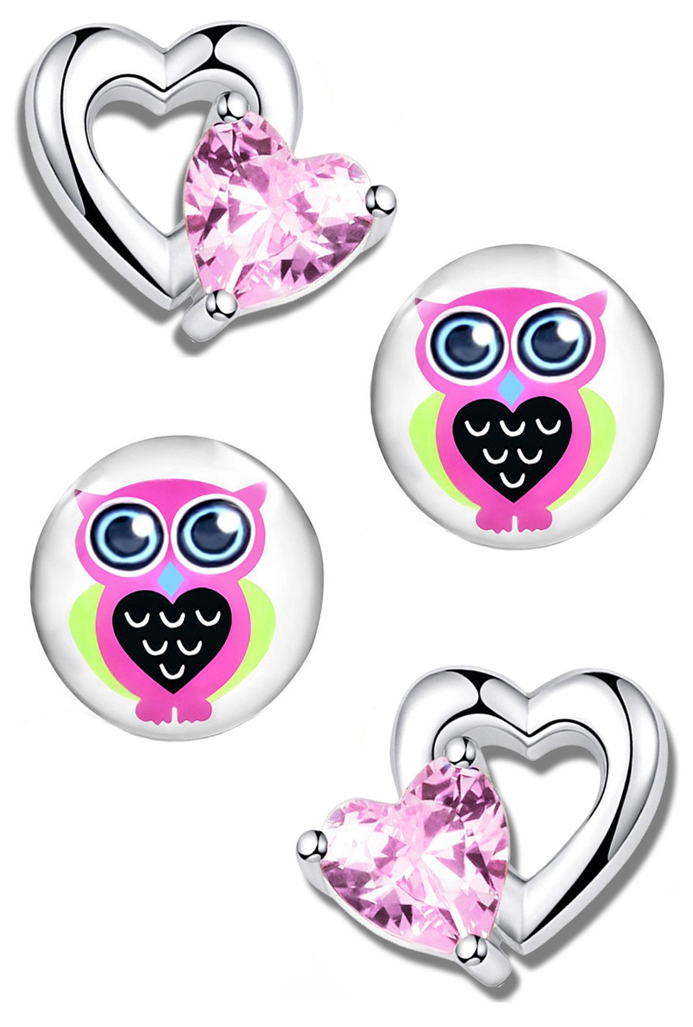 Limana Ohrring-Set Kinder Mädchen 925 Silber Herz Edelstahl Eule Ohrringe Ohrstecker, Kinderohrringe Mädchenohrringe Kinderschmuck Geschenk Idee