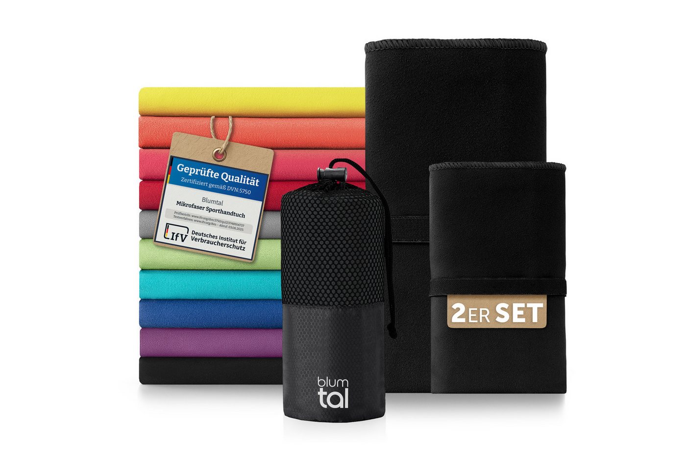 Blumtal Sporthandtuch Mikrofaser Handtücher Set, Mikrofaser (2-St), Ultra leicht, kompakt & schnelltrocknend