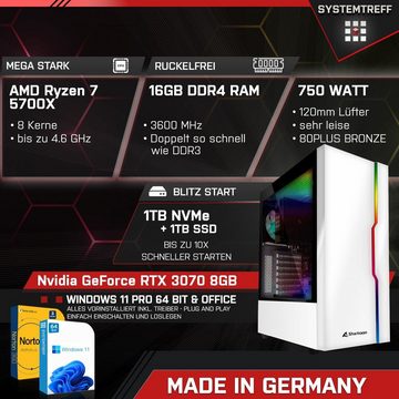 SYSTEMTREFF Gaming-PC-Komplettsystem (27", AMD Ryzen 7 5700X, GeForce RTX 3070, 16 GB RAM, 1000 GB SSD, Windows 11, WLAN)