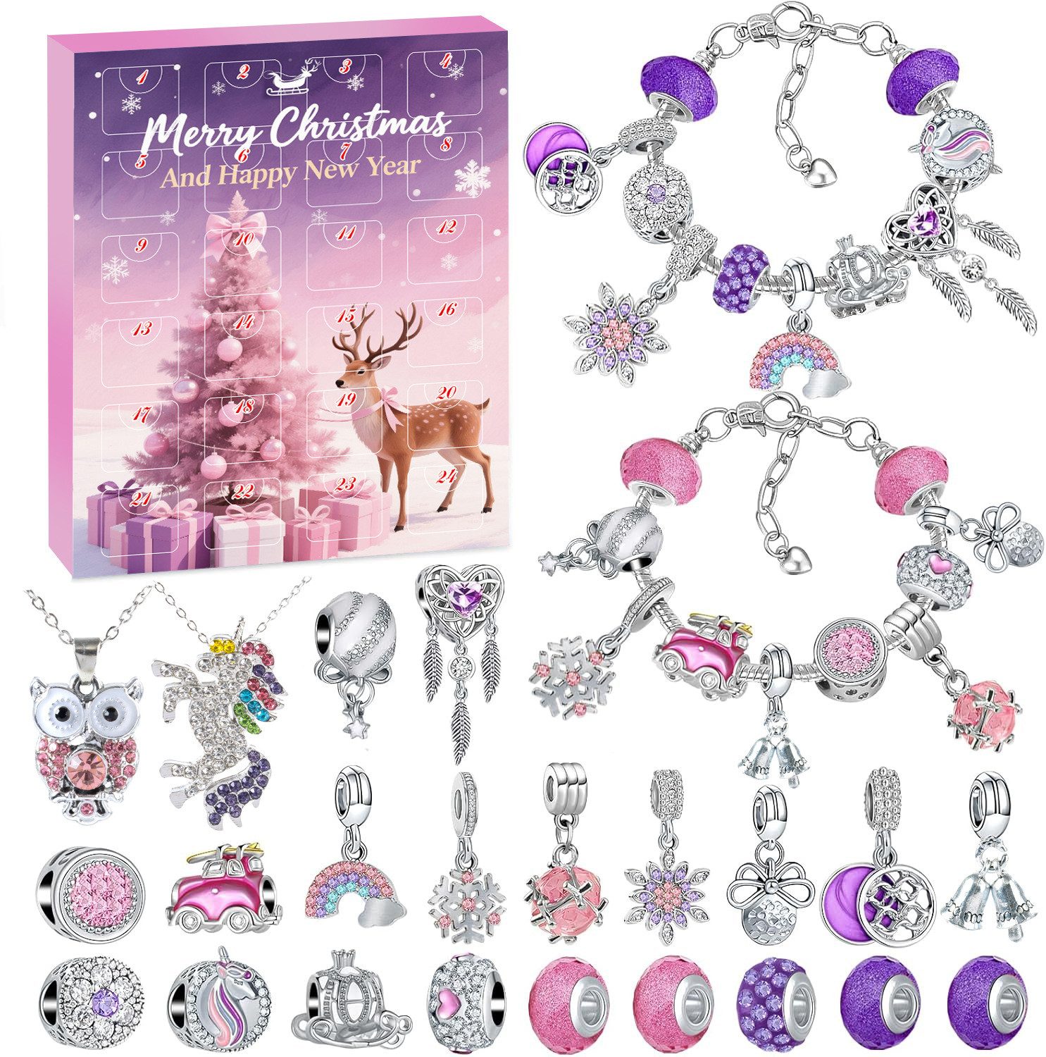 CLTYQ Schmuck-Adventskalender Schmuck-Adventskalender Weihnachtskalender Teenager Mädchen Kinder, DIY Adventskalender Inhalt Kinder Frauen Schmuck Armband