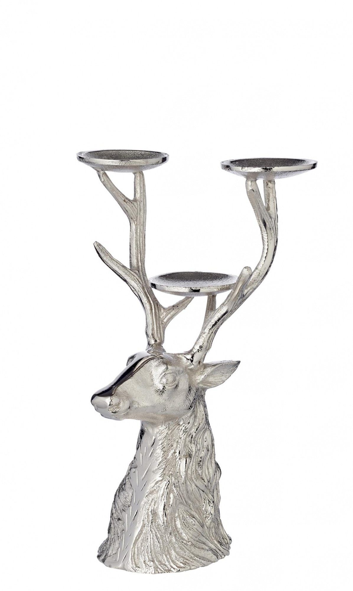 EDZARD Kerzenhalter Hirsch, Silber-Optik, vernickelt, Hirsch-Motiv, für Stumpenkerzen, H 33 cm