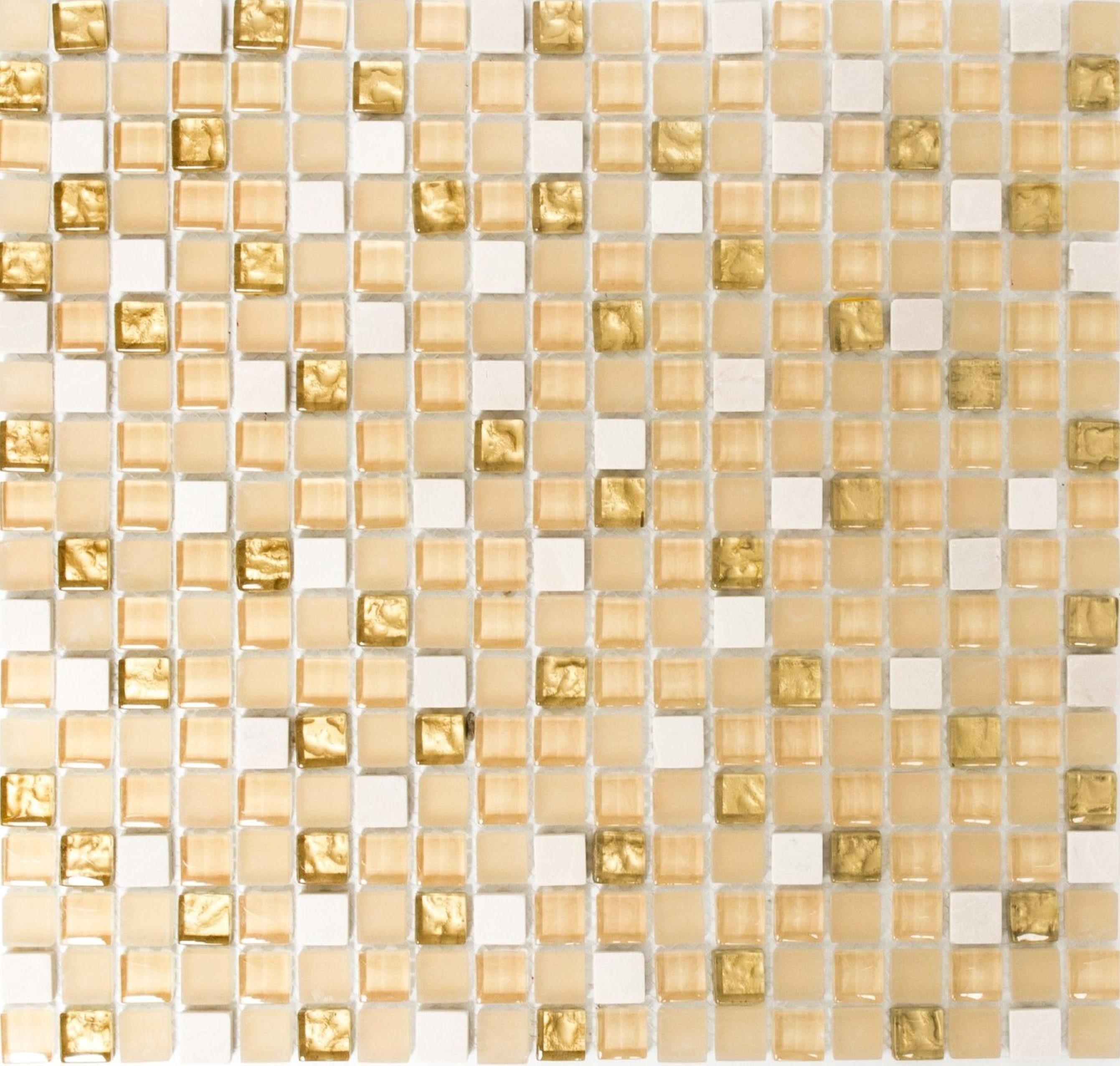 Mosani Mosaikfliesen Glasmosaik Naturstein Mosaikfliese weiß matt gold