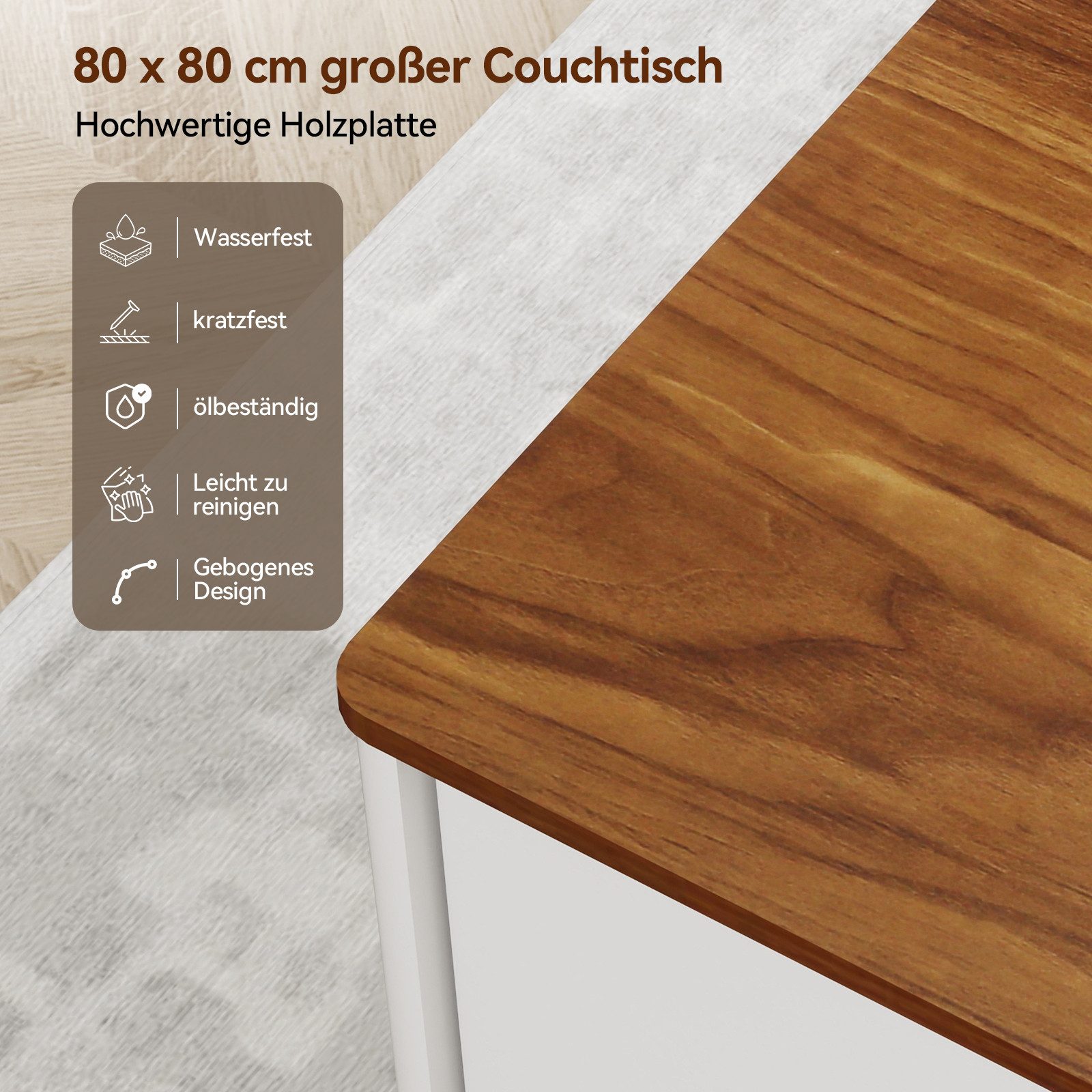 Puluomis Couchtisch Arbeitstisch mit Lift-Mechanismus, Esstisch 80cm