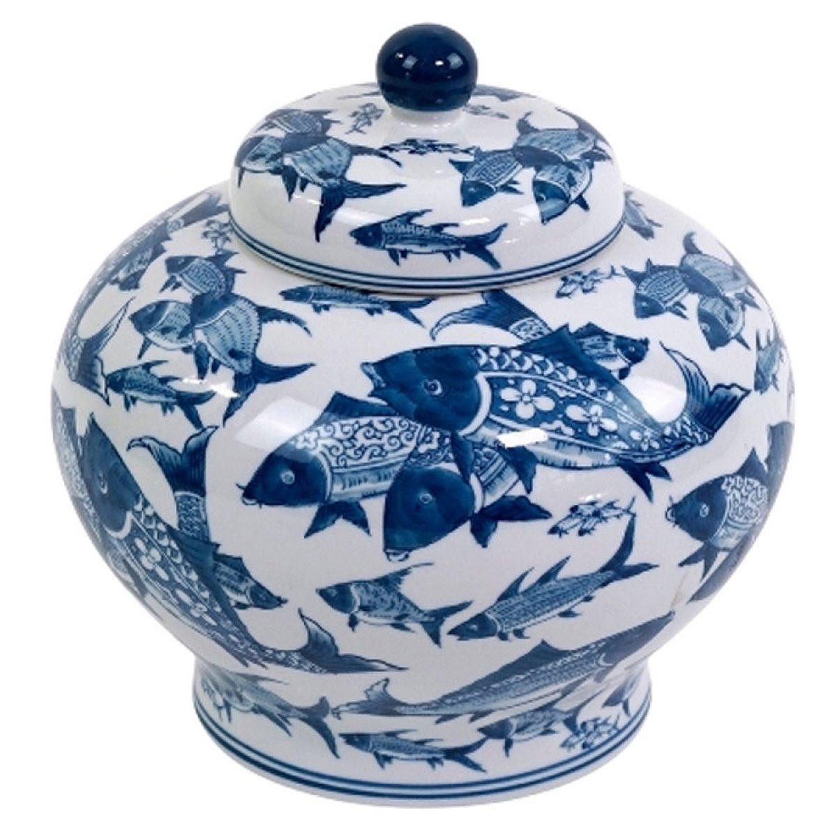 Werner Voß Dekovase Deckelvase Ingwer Vase Deep Sea Blau Weiß (32cm)