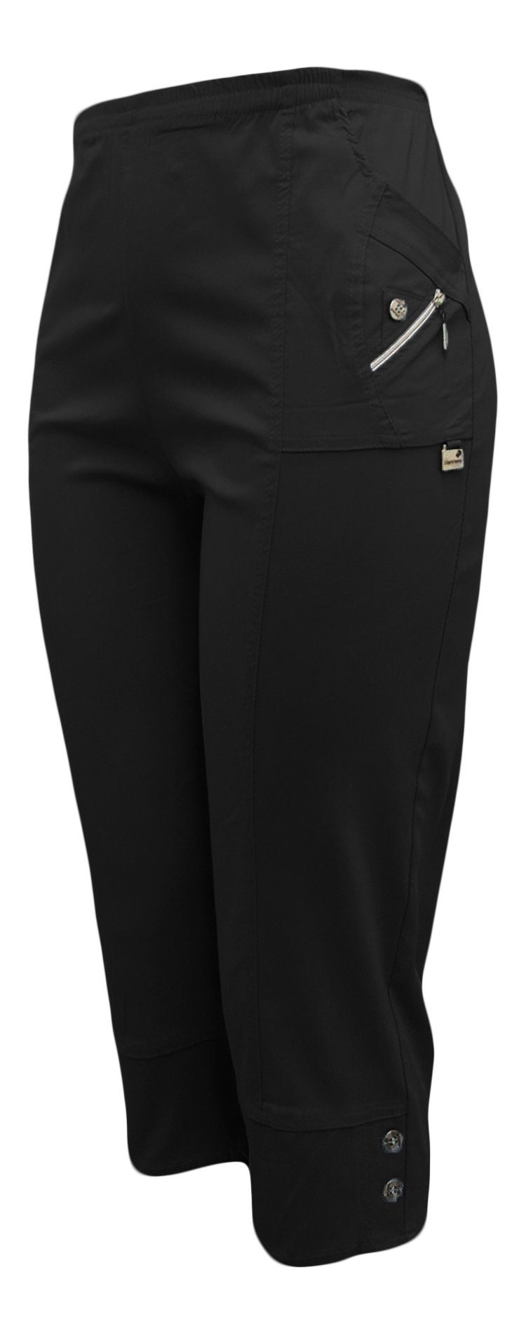 Aurela Damenmode 3/4-Hose Kurze Damen Sommerhose 3/4 lang angenehme Schlupfhose luftig leicht und mit Stretchgewebe elastisch, auch in großen Größen, mit elastischem Bund, Casual, Basic, Classic Schwarz