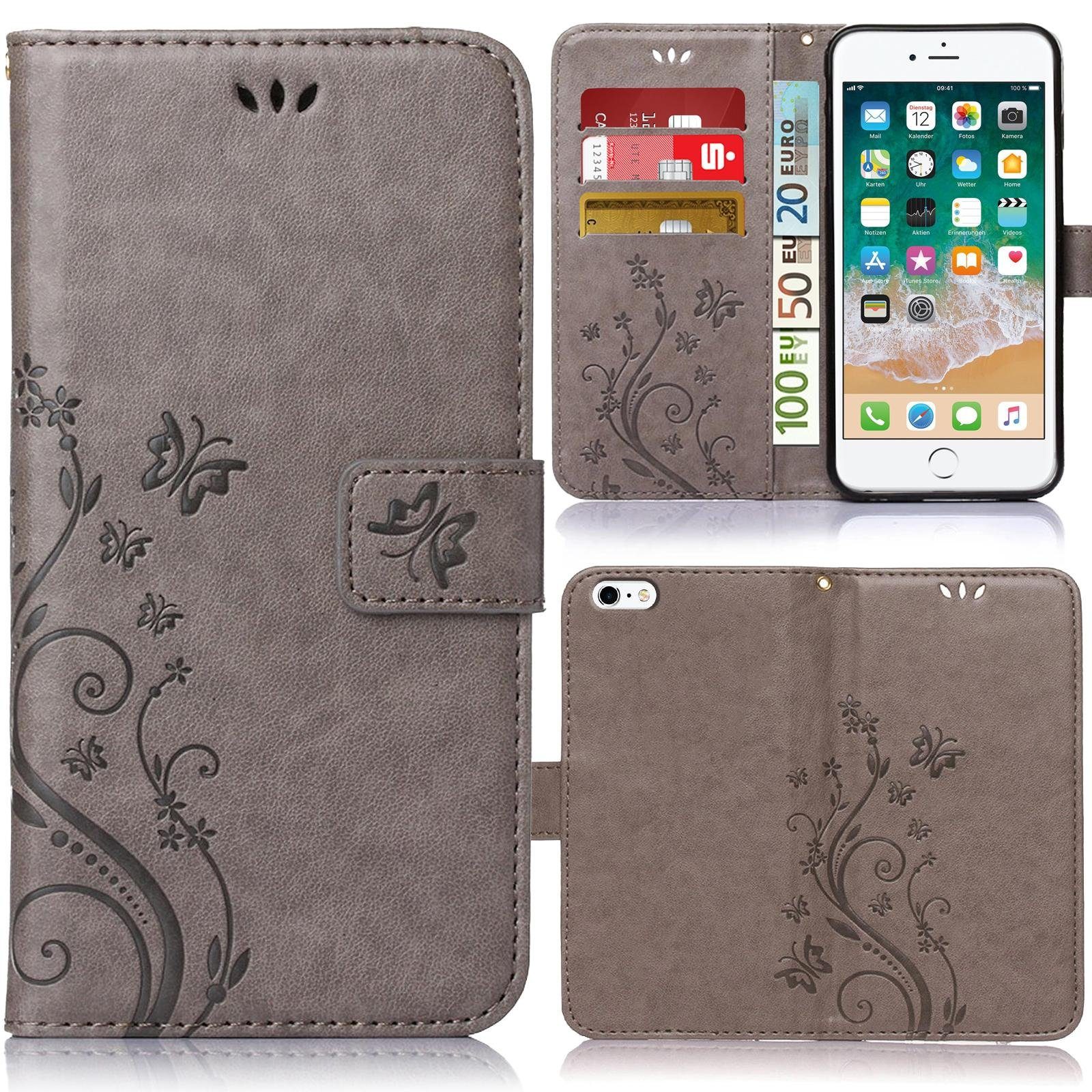 Numerva Handyhülle Bookstyle Flower für Apple Iphone 6, Handy Tasche Schutzhülle Klapphülle Flip Cover mit Blumenmuster