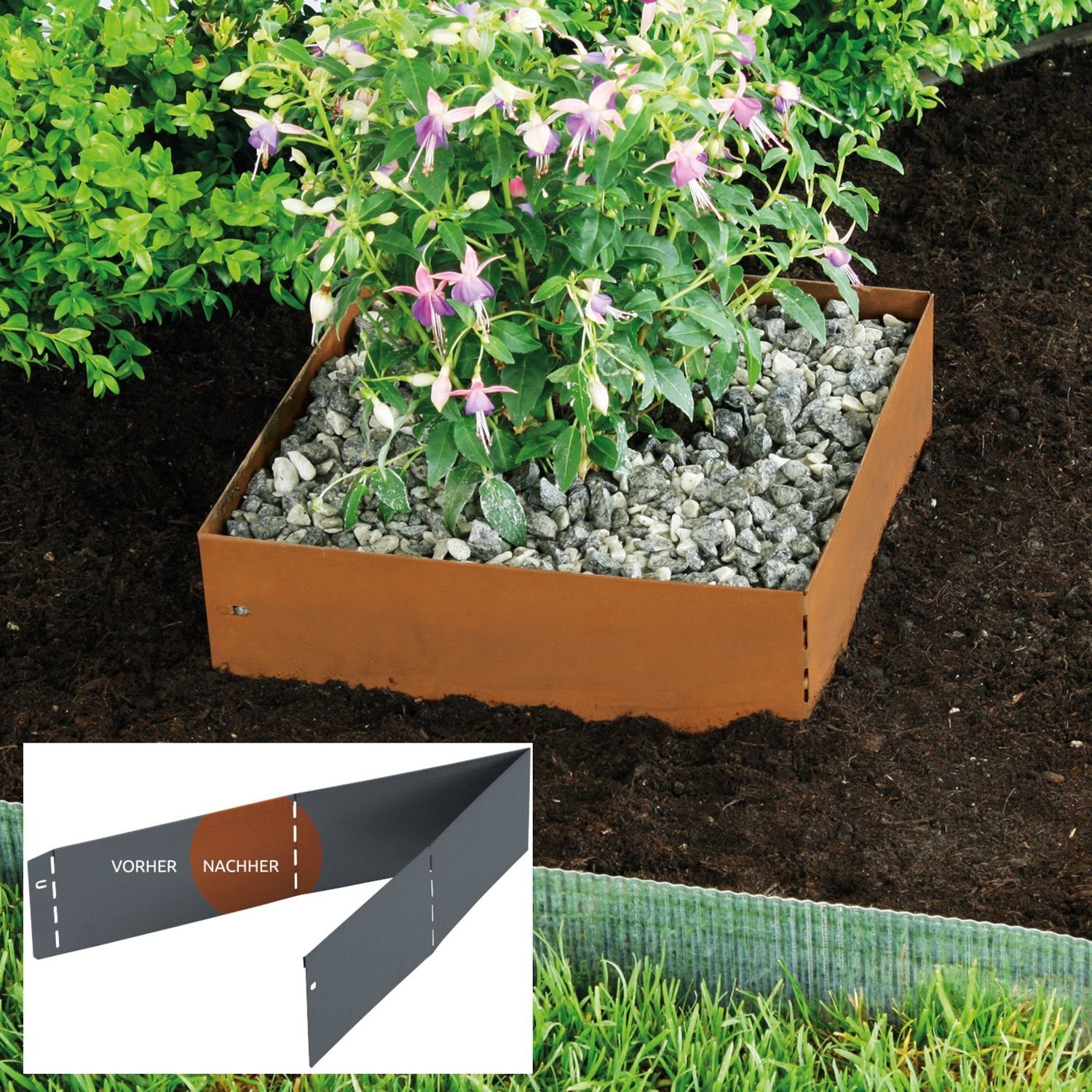 Bellissa Rasenkante Bellissa Rasenkante Square Corten 30x30cm H13cm Beetumrandung Beeteinf