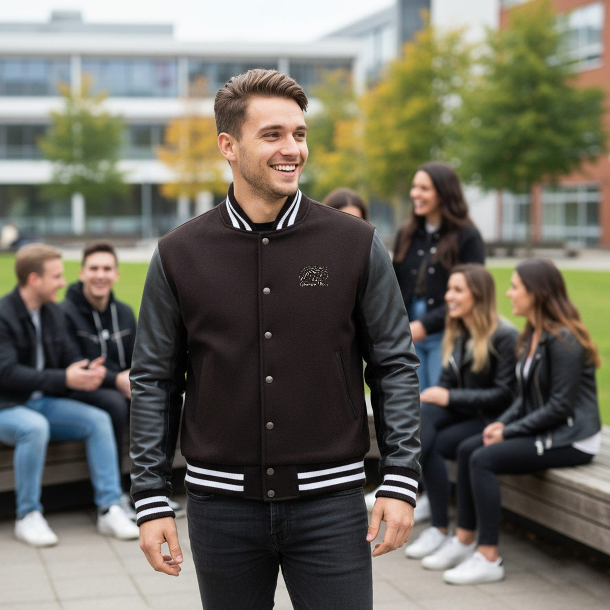 German Wear Collegejacke CJ002 Varsity Collegejacke Blouson Wolljacke Lederärmel