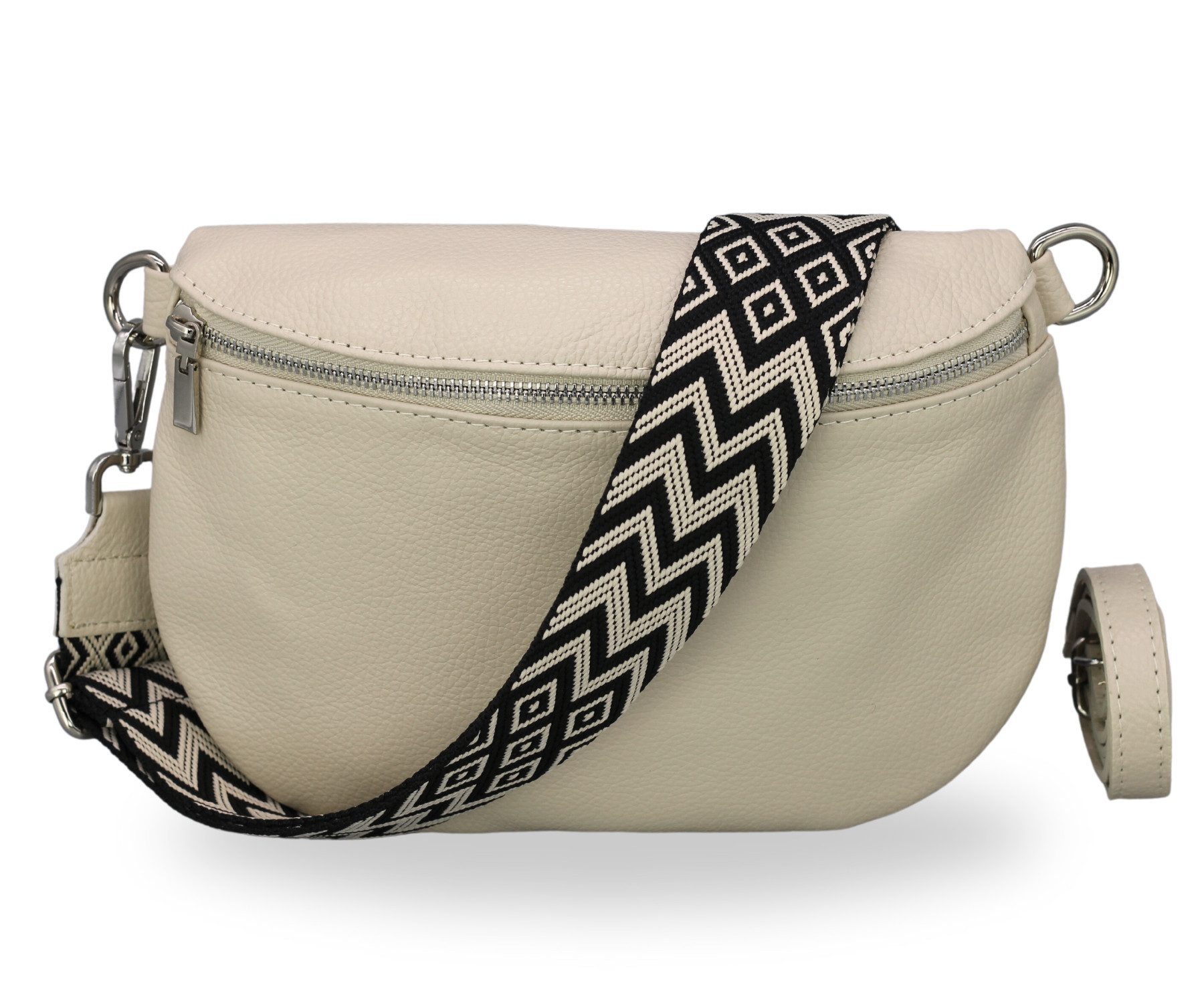BRISE TASCHE Schultertasche AFIA Bauchtasche Damen Echtes Leder Crossbody Bag, Medium Größe, mit extra gemustertem Gürtel