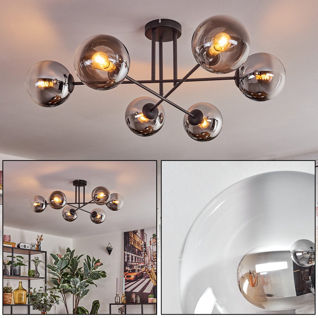 hofstein Deckenleuchte Deckenlampe aus Metall/Glas in Schwarz/Chromfarben/R günstig online kaufen