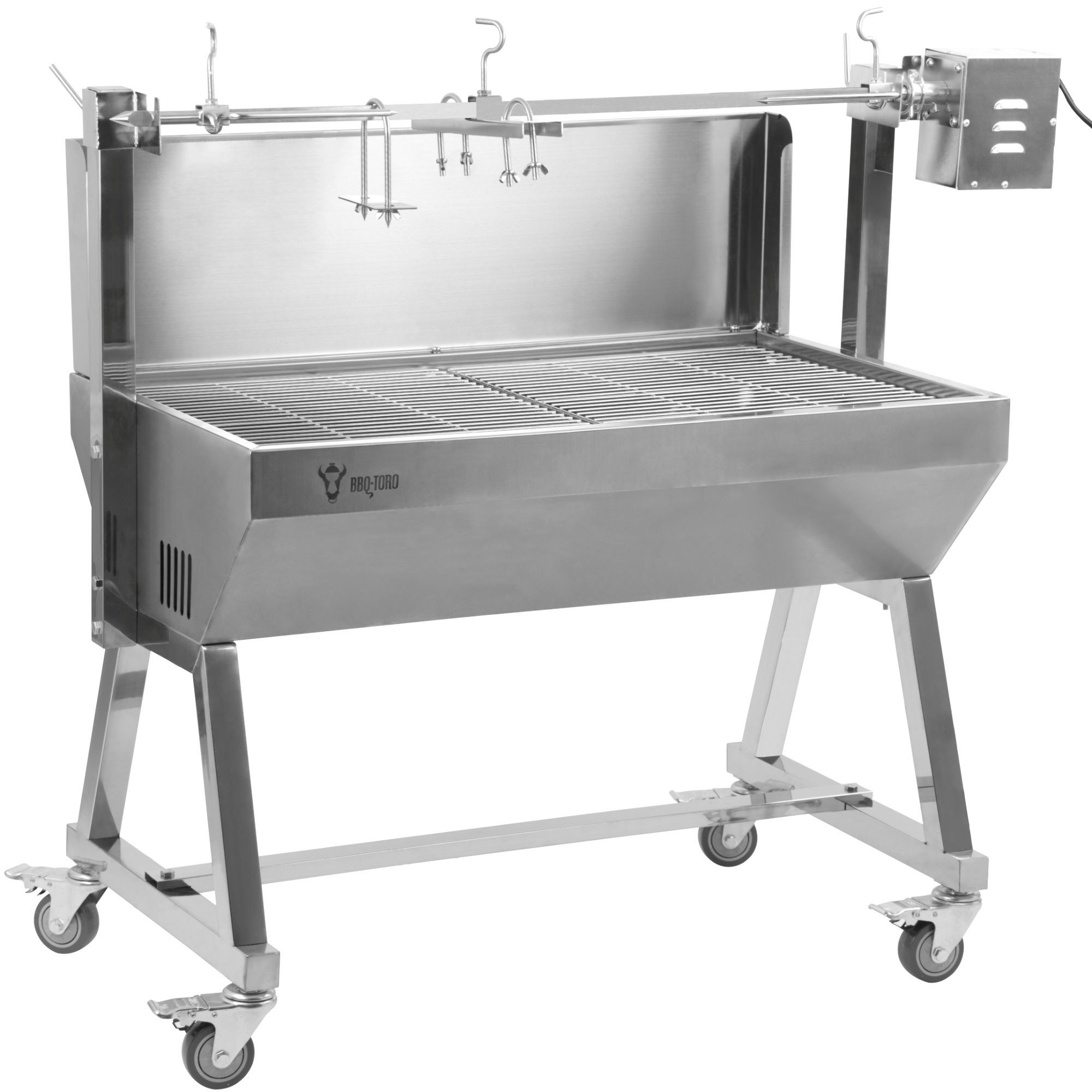 BBQ-Toro Spanferkelgrill Mobiler Edelstahl Spanferkelgrill, bis 60 kg, Rotisserie Grill, Höhenverstellbarer Grillspieß