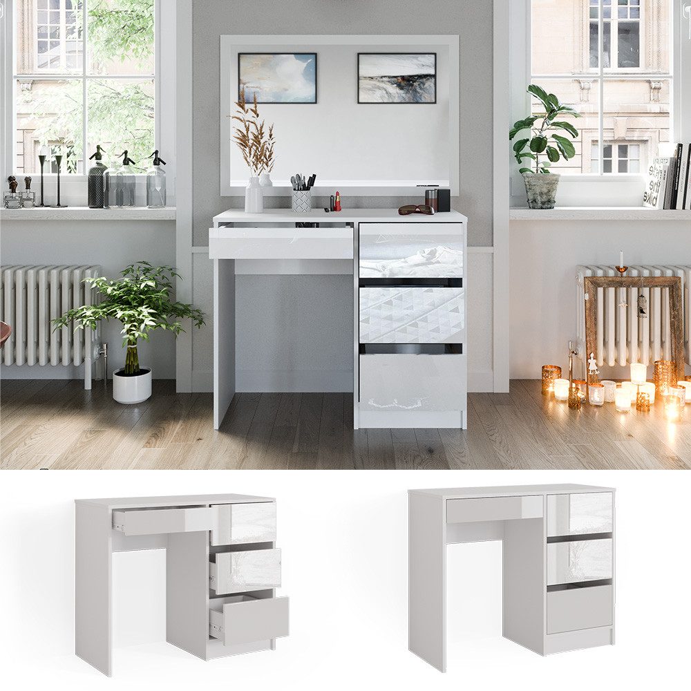 Vicco Schreibtisch Sherry, Weiß Hochglanz, 90 x 40 cm mit Schubladen günstig online kaufen