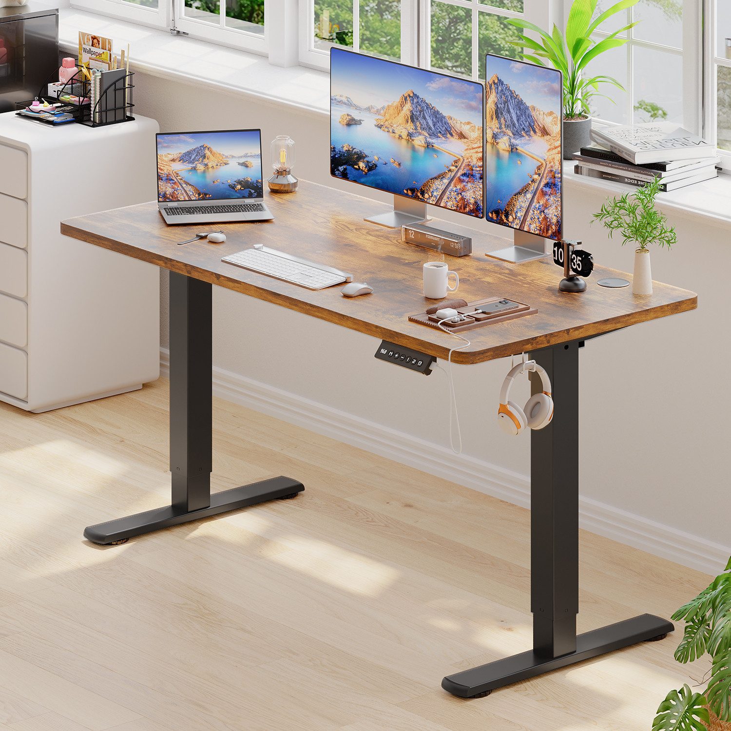 HOMALL Schreibtisch Höhenverstellbarer Schreibtisch mit 2-stufiger Memory-Steuerung (Einteilige Vollplatte mit einer Tragkraft von 80 kg, …