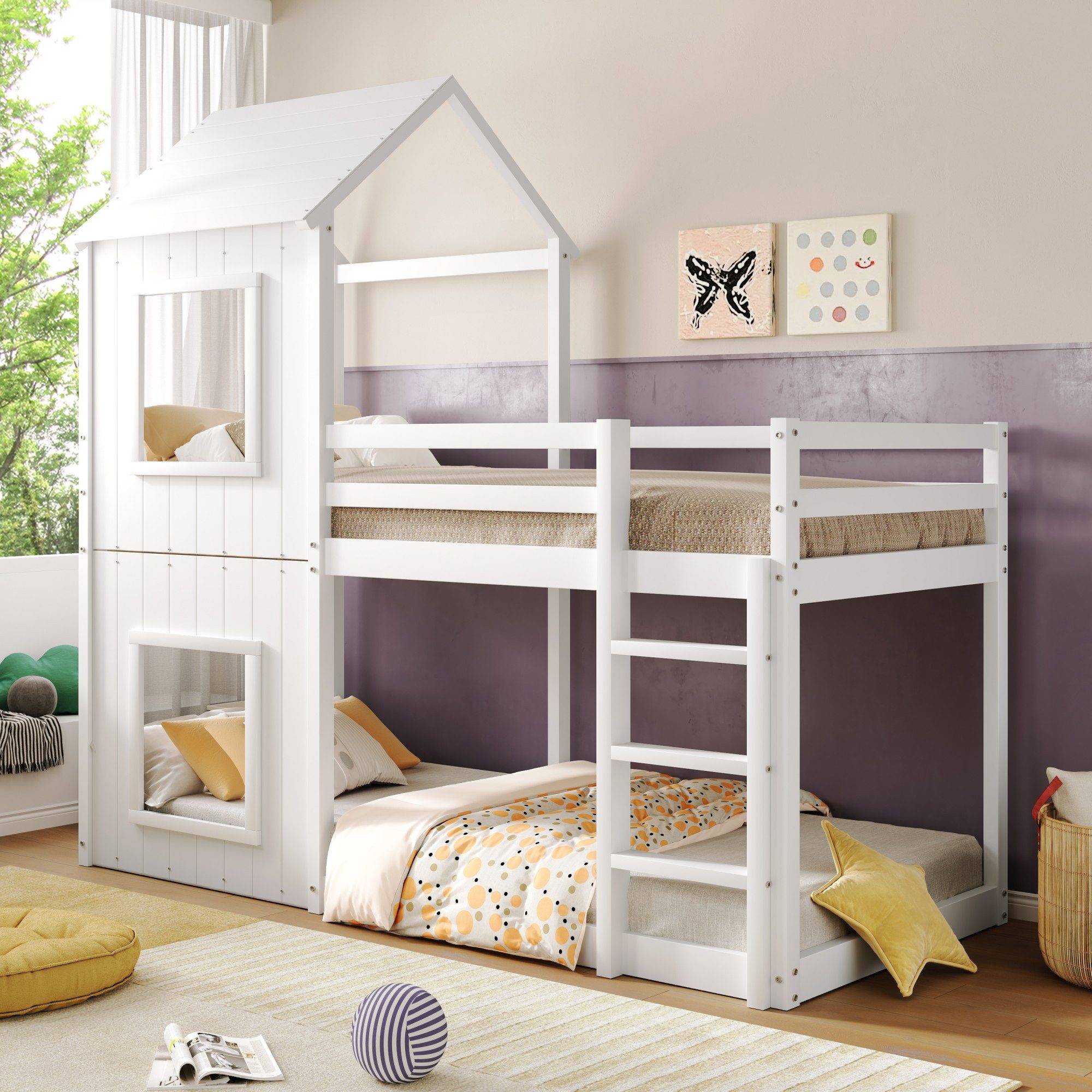 Ulife Etagenbett weiß, Kinderbett 90*200cm, Massivholz Hochbett Hausbett, m günstig online kaufen