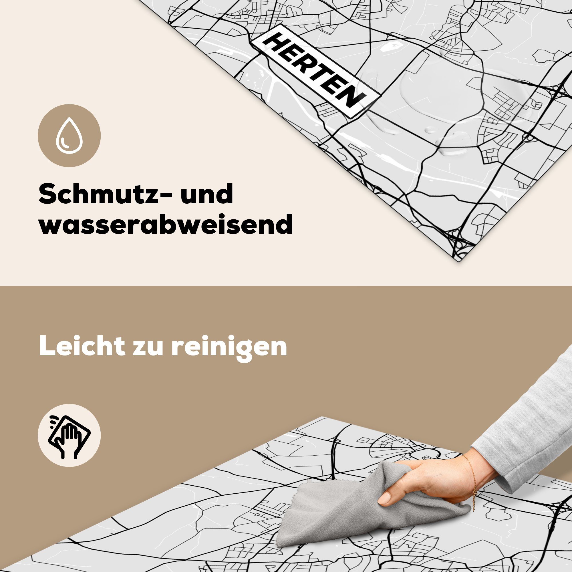 Stadtplan Karte, Arbeitsplatte küche 78x78 Ceranfeldabdeckung, Karte Herdblende-/Abdeckplatte (1 Hirsch MuchoWow - tlg), - Deutschland Vinyl, - - cm, für